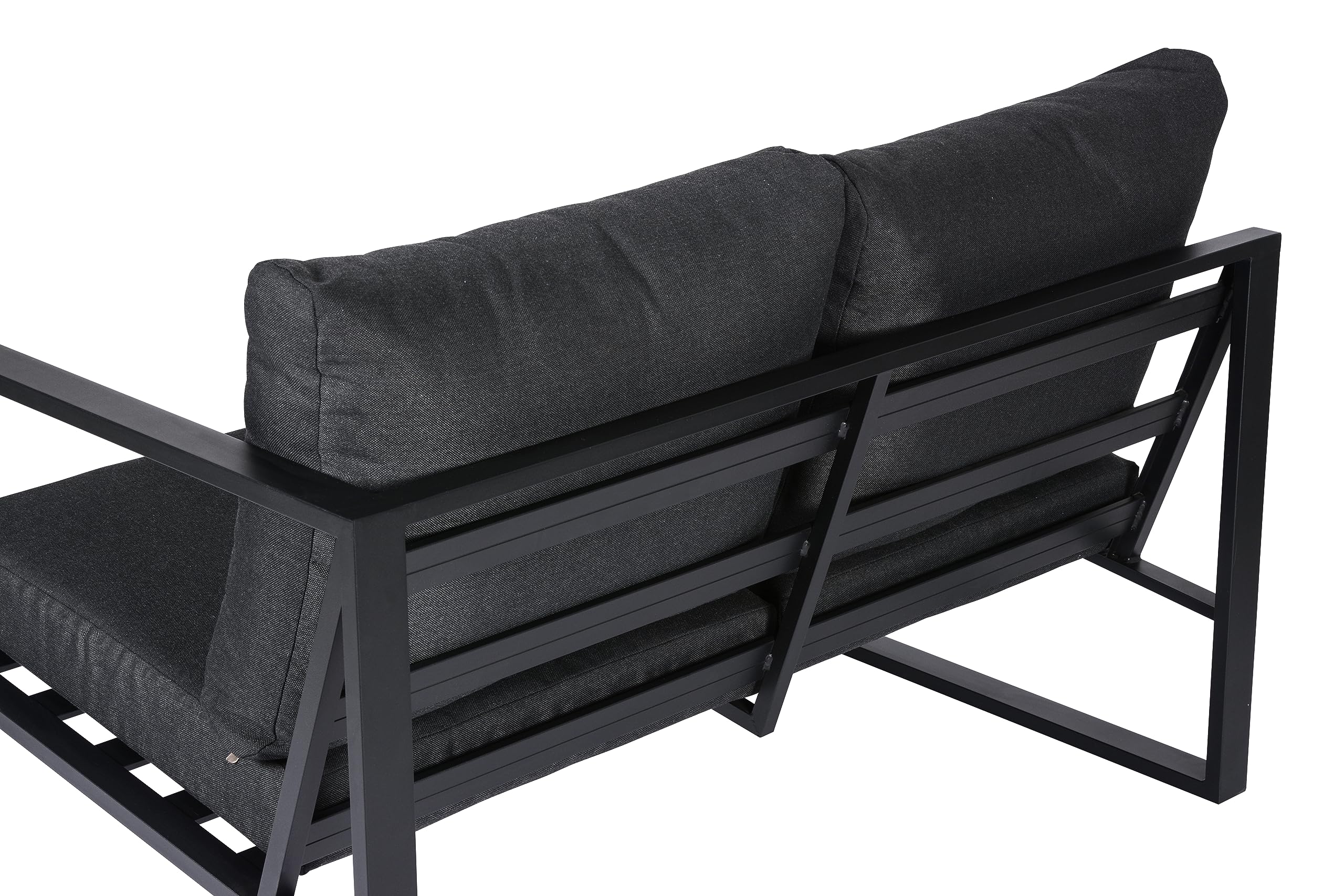 Monaco Outdoor Patio Sectional Furniture Set – 2 Loveseats, 1 Corner Sofa with Cushions & Coffee Table – Weatherproof Powder-Coated Aluminum Frame – Modern Slate Grey Outdoor Sectional – Perfect for Poolside, Garden or Backyard Relaxation