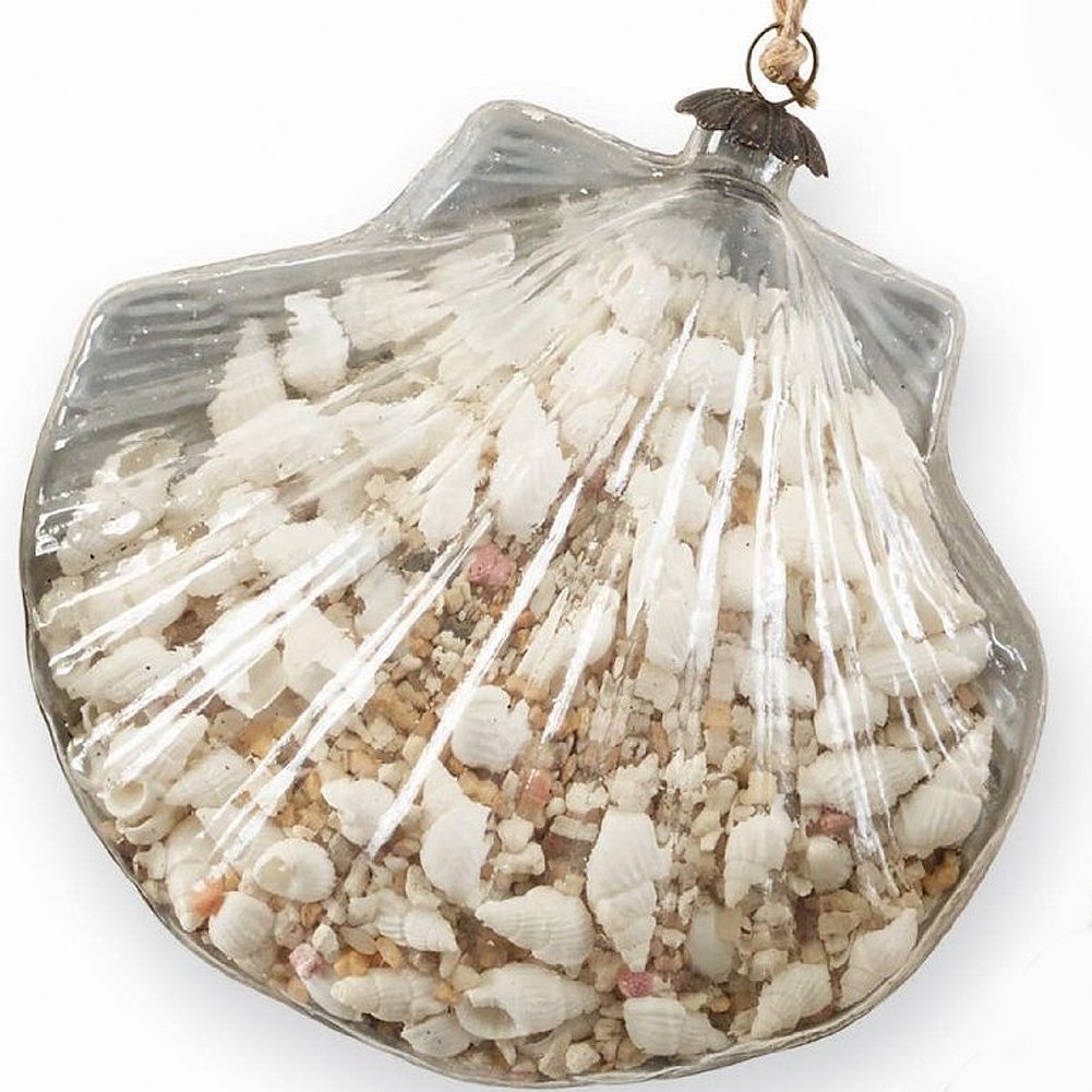 Mud Pie Glass Shell Filled Ornaments - Fan Shell Christmas Tree Decorations for Holiday, Wedding & Home Decor