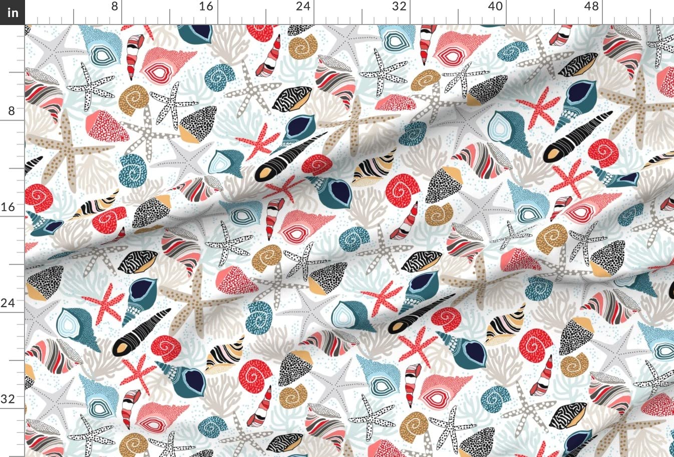 Premium Satin Fabric by The Yard - Island Sea Shells Print for Sewing, Apparel, Lining, Fashion, Blankets & Home Decor | Perfect for Beach-Themed DIY Projects & Coastal Interior Design