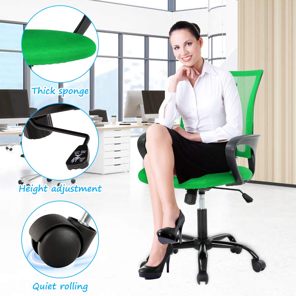 Ergonomic Mesh Office Chair with Adjustable Height & Lumbar Support - Modern Mid-Back Swivel Rolling Desk Chair for Home & Office Use - Comfortable Computer Task Chair for Men & Women (Green)