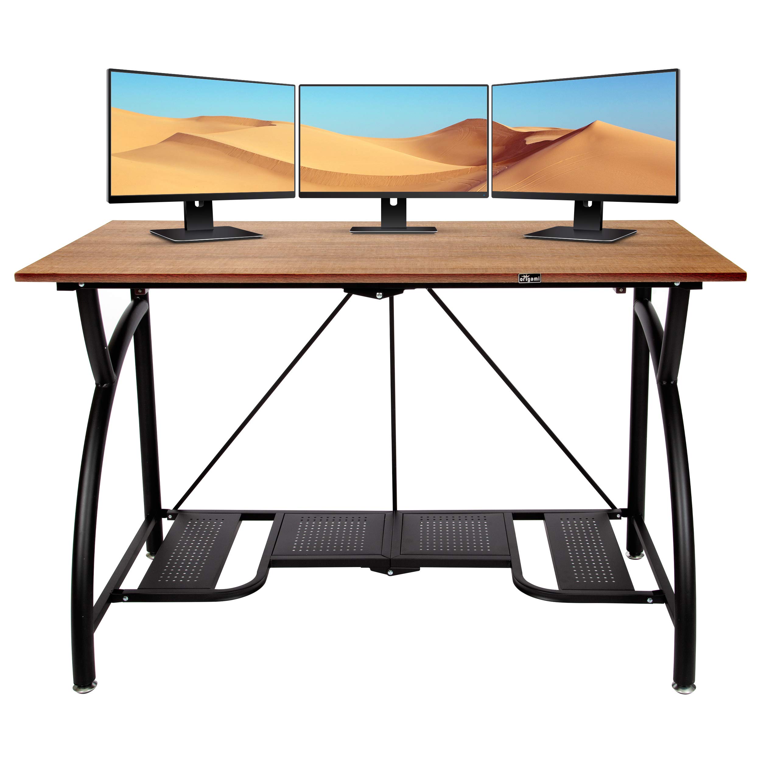 Space Saving Origami Folding Computer Desk - Foldable Study Desk for Home Office, Gaming & Craft Work - No Assembly Required Collapsible Desk Fits Dual Monitors & Laptop (Wood, Large) | Perfect for Small Apartments, Dorm Rooms & Workspace Optimization