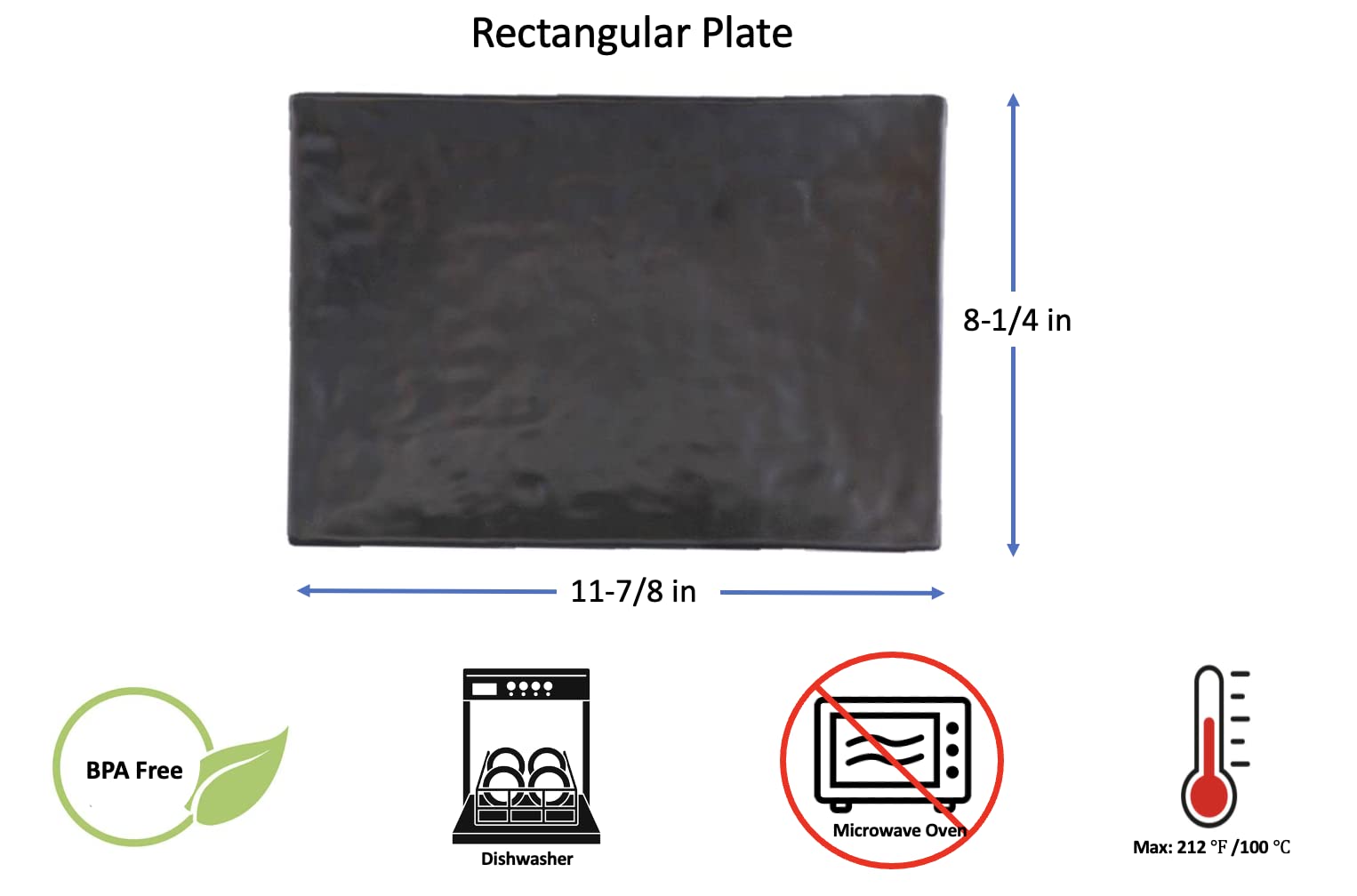 Premium Black Melamine Rectangular Plates - 11-7/8