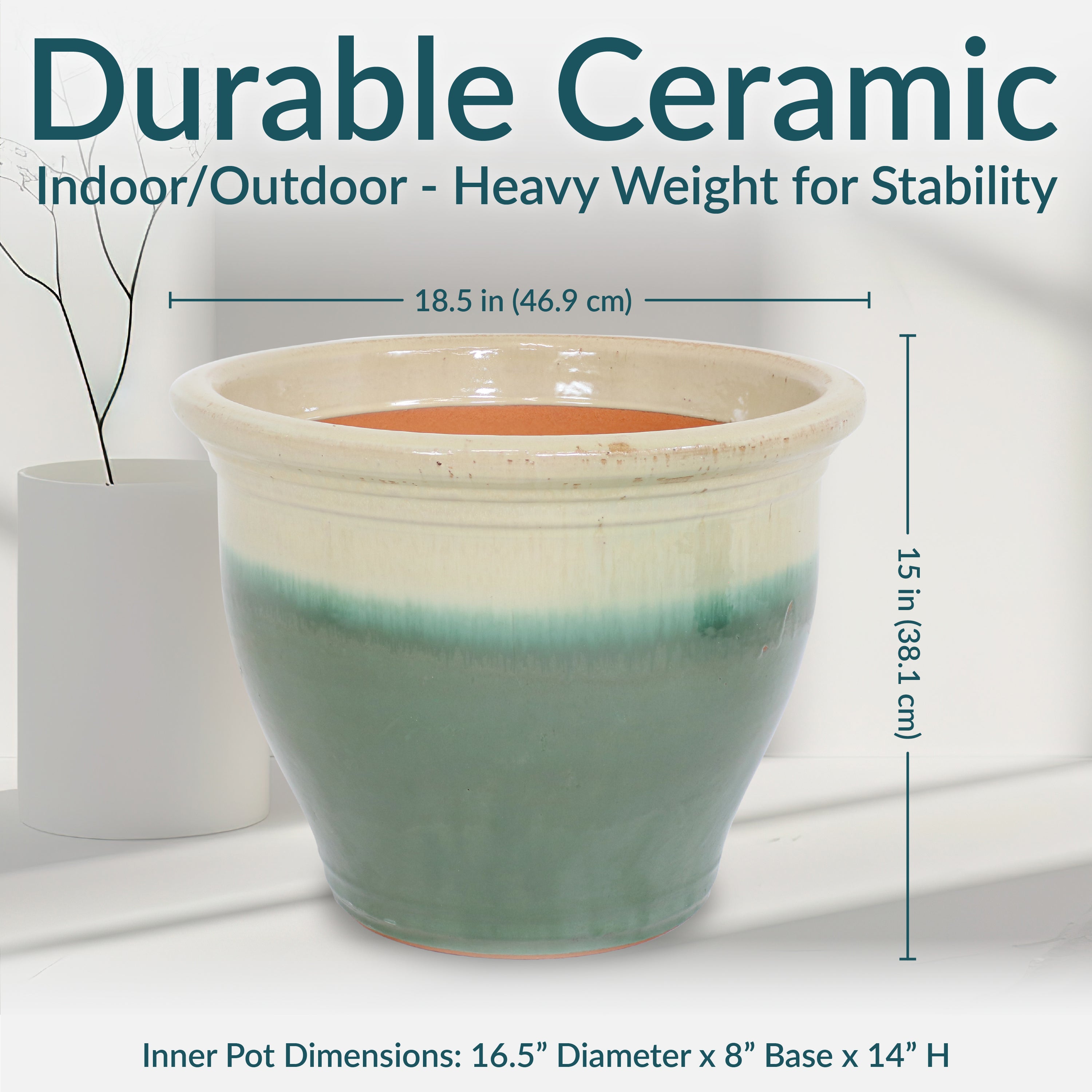 Sunnydaze Studio Round Glazed Ceramic Planter with Drainage Hole - Indoor Outdoor Flower Pot for Plants, Succulents, Herbs - Perfect for Patio, Garden, Balcony Decor