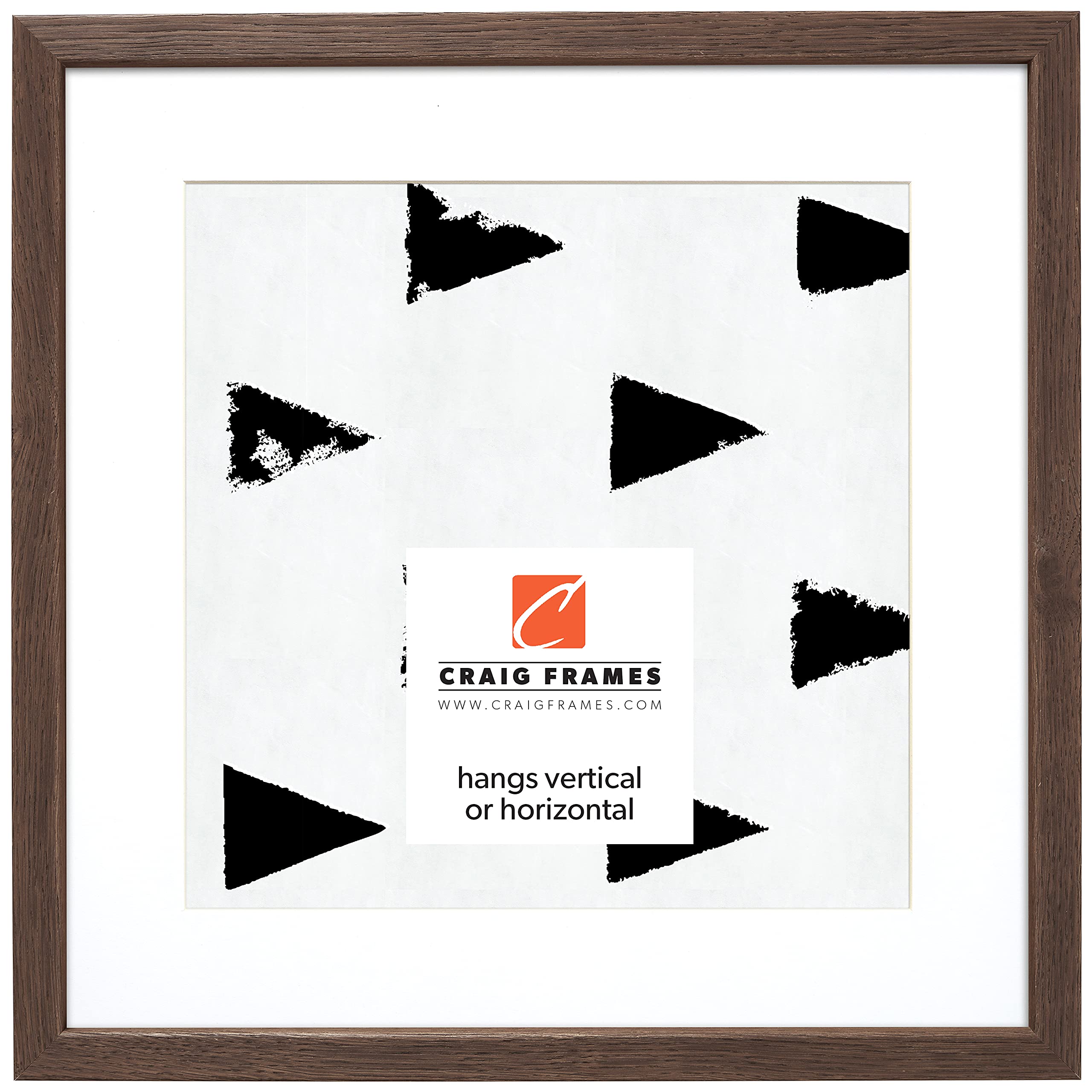 Craig Frames 16x16 Square Picture Frame with 12x12 Mat - Brown Wood Photo Frame for Wall or Tabletop Display - Perfect for Family Photos, Artwork, and Home Decor