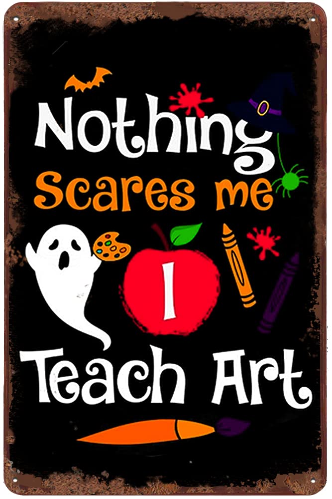 Funny 'Nothing Scares Me' Ghost Tin Sign - 8x12 Inch Retro Wall Art Decor for Kids Bedroom, Classroom, School & Nursery - Perfect Halloween Decor & Teacher Gift