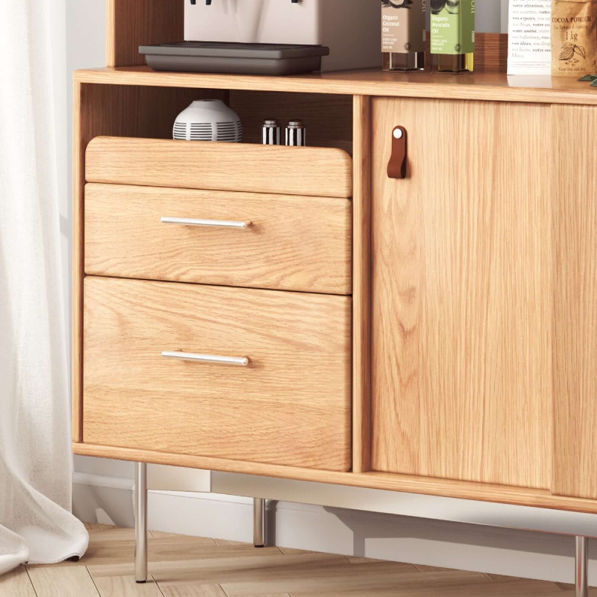 Large Capacity Wooden Sideboard with Wine Cabinet - 2-Tier Kitchen Storage for Dining Room & Living Room Organization