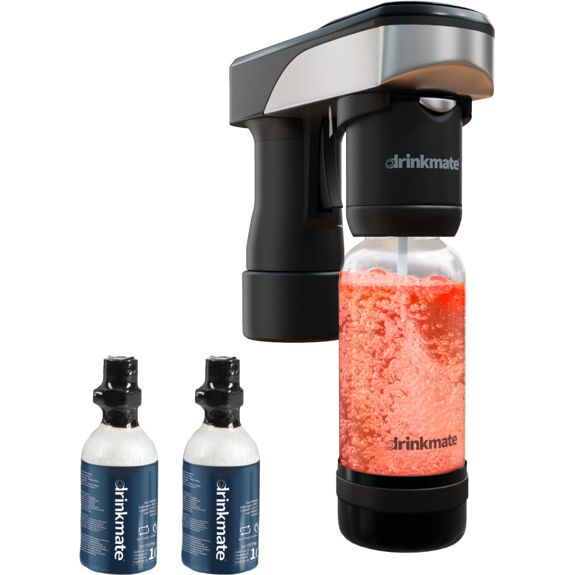 DrinkMate Portable Soda Maker Machine - 0.5L Carbonated Water Maker with 2 CO2 Cylinders (3oz Each) | Black | Perfect for Home, Office, Travel & Outdoor Activities