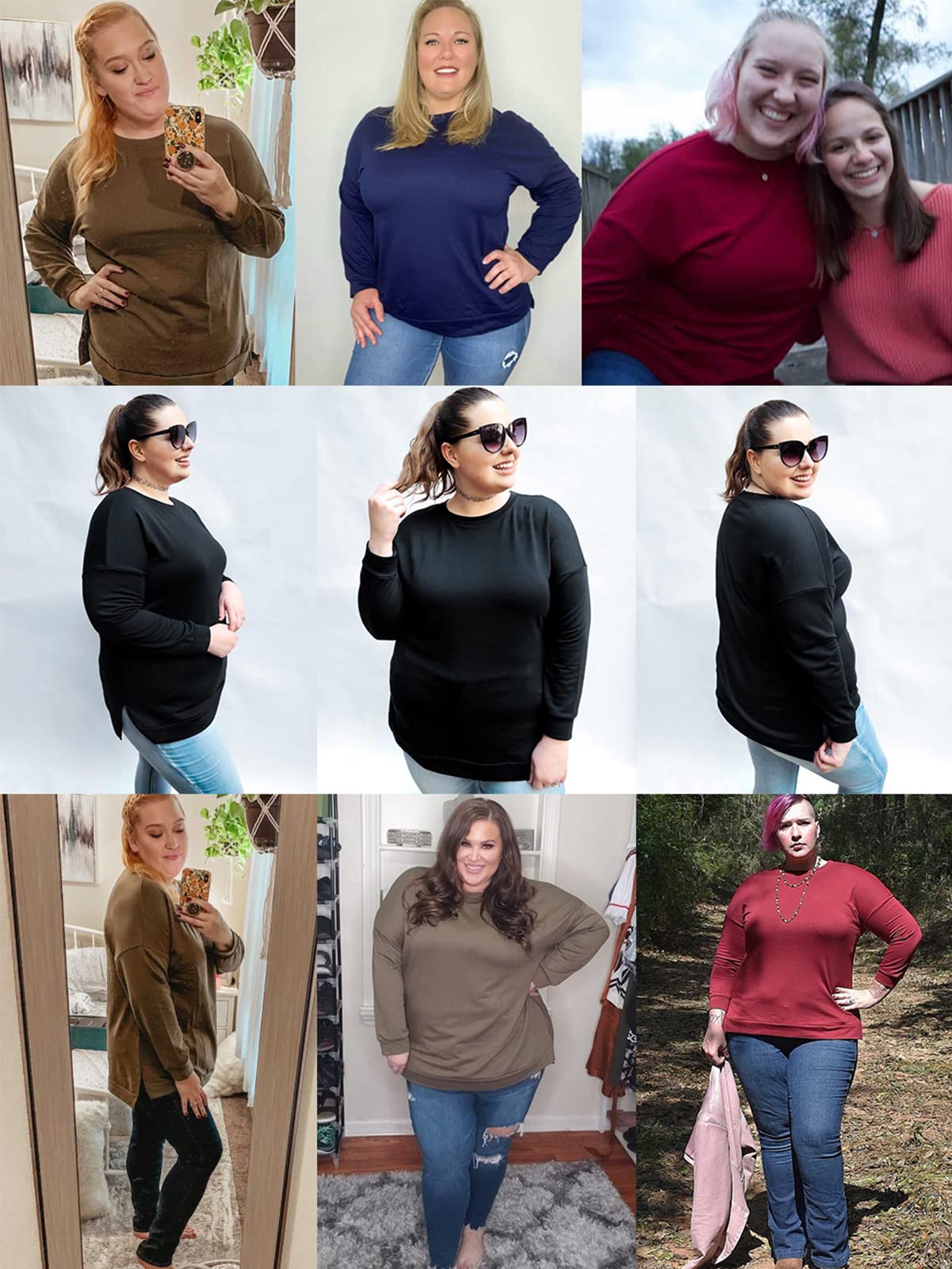 DOLNINE Plus-Size Sweatshirts for Women - Casual Long Sleeve Side Slit Pullover Tops | Comfortable Loungewear for Home, Work & Weekend Outings