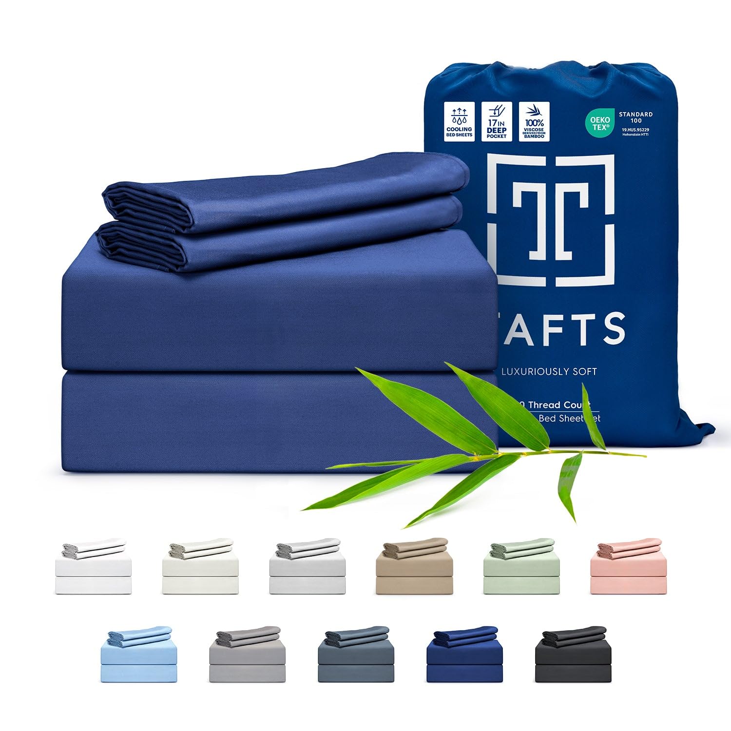 Tafts Queen Sheets Set - 100% Bamboo Viscose Bedding, Ultra Soft & Cooling, Double Stitched for Durability (Navy) | Perfect for Hot Sleepers & Luxury Bedroom Decor