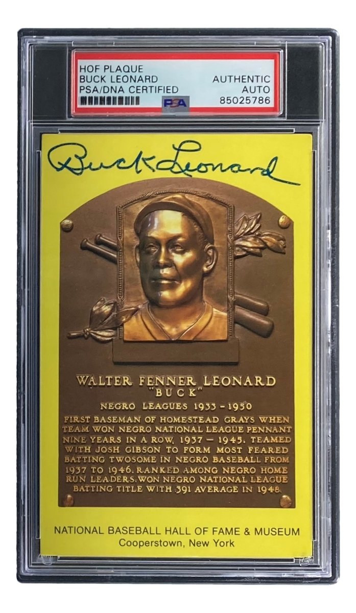 Buck Leonard Autographed 4x6 Homestead Grays HOF Plaque Card with PSA/DNA Certification #85025786 - Perfect for Baseball Memorabilia Collectors and Sports Fans