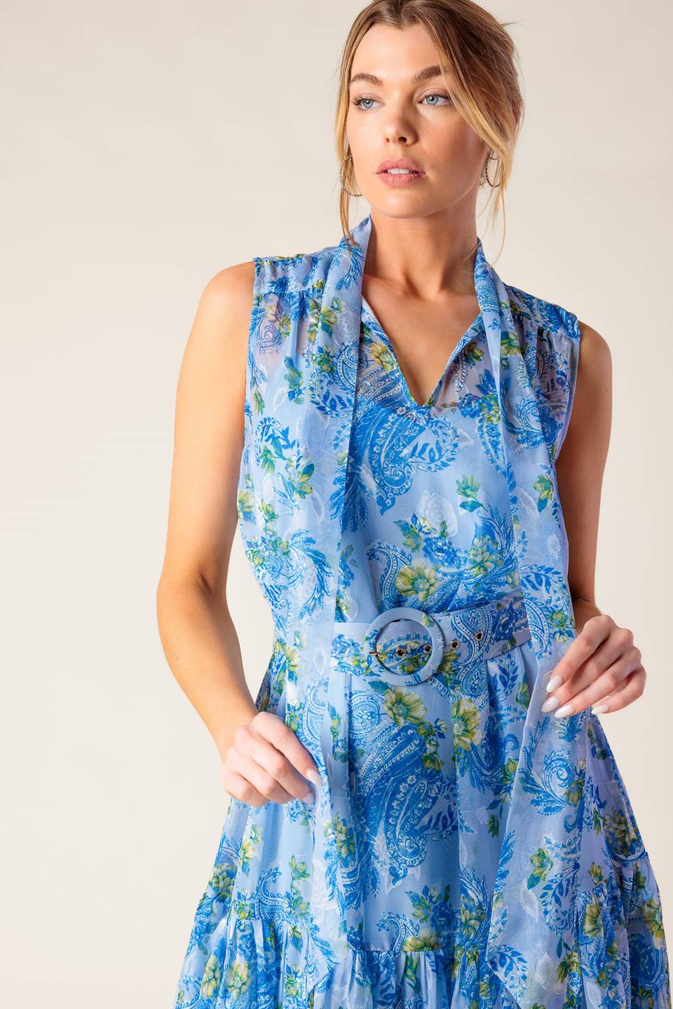 EVER AFTER BOW TIE MIDI DRESS in Powder Blue - Elegant A-Line Flowy Formal Dress for Weddings, Parties & Special Occasions