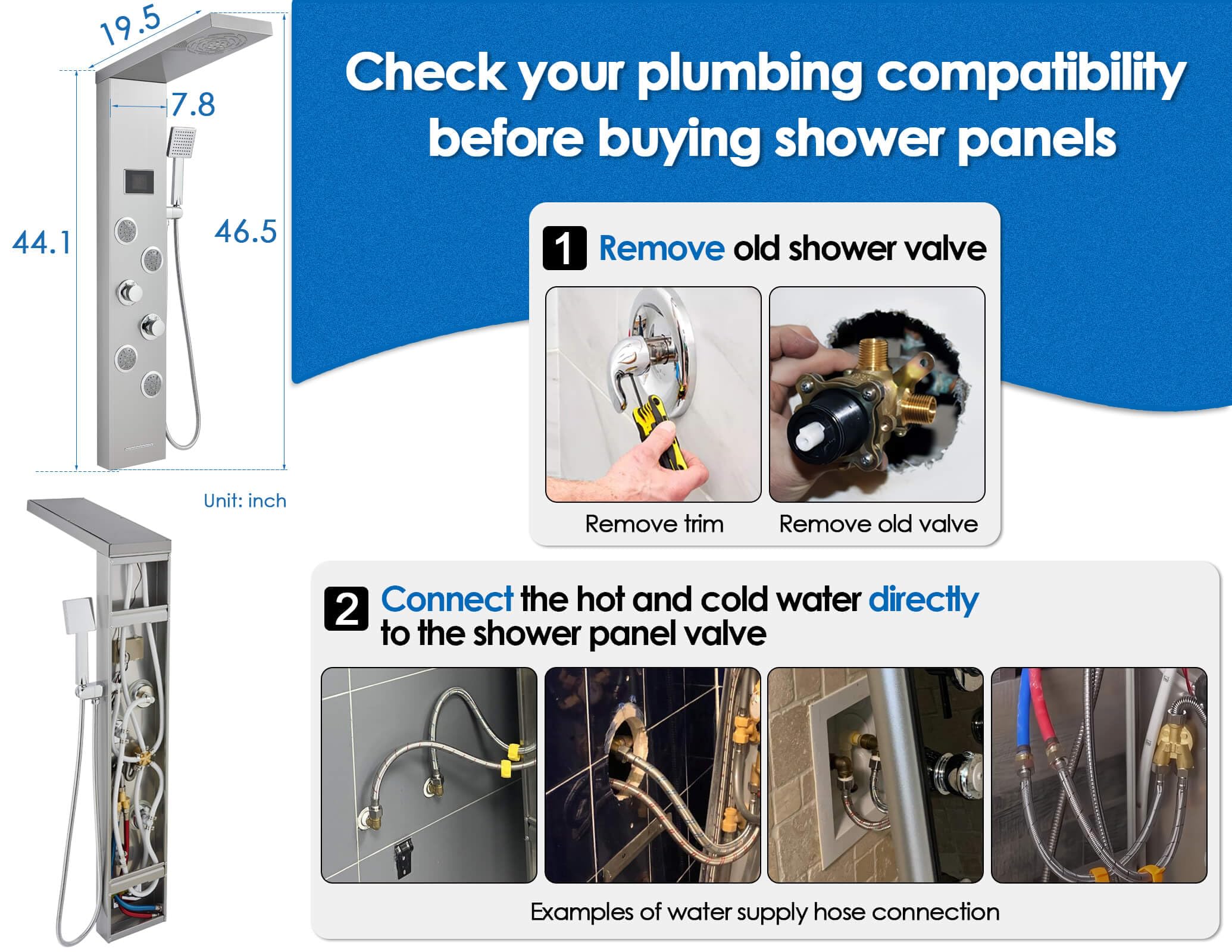 ROVOGO Stainless Steel LED Shower Panel Tower System - Rainfall Shower Head, Body Jets, Handheld Spray & Temperature Display | No Battery Needed | Luxury Bathroom Upgrade for Spa-Like Experience