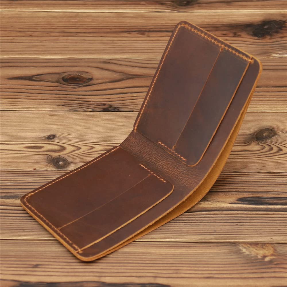 Slim Minimalist Leather Wallet for Men & Women - Compact Bifold Front Pocket Credit Card Holder (Brown, 12x9.5x2cm) - Perfect for Travel, Everyday Carry & RFID Protection