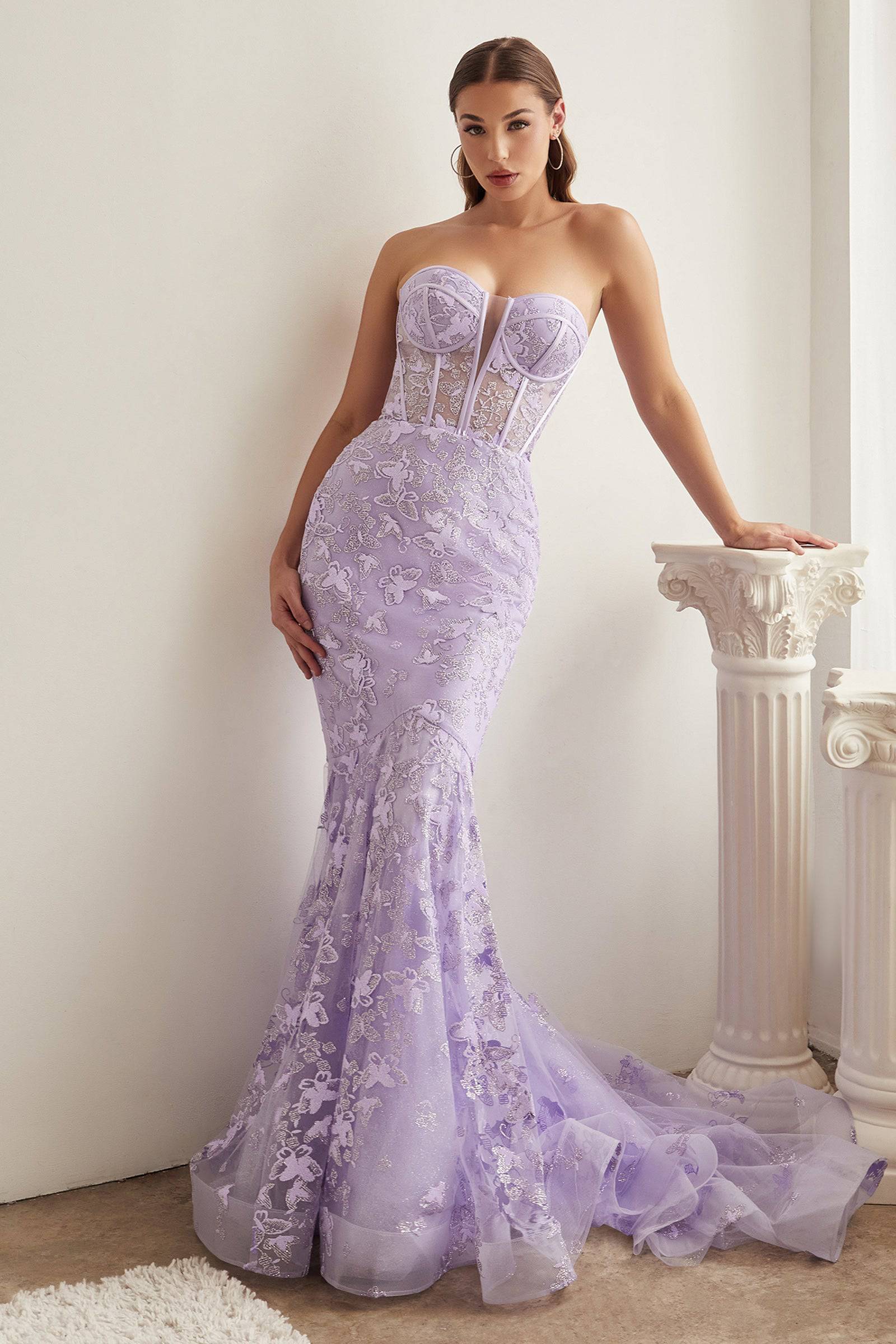 Cinderella Divine CB099 Strapless Corset Floral Mermaid Prom Dress for Women - Perfect for Evening Gowns, Wedding Guest Dresses & Special Occasions
