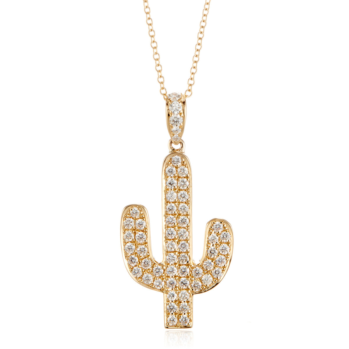 14K Gold Pave Diamond Cactus Pendant Necklace for Women - Elegant Dainty Jewelry Gift for Birthday, Anniversary & Everyday Wear