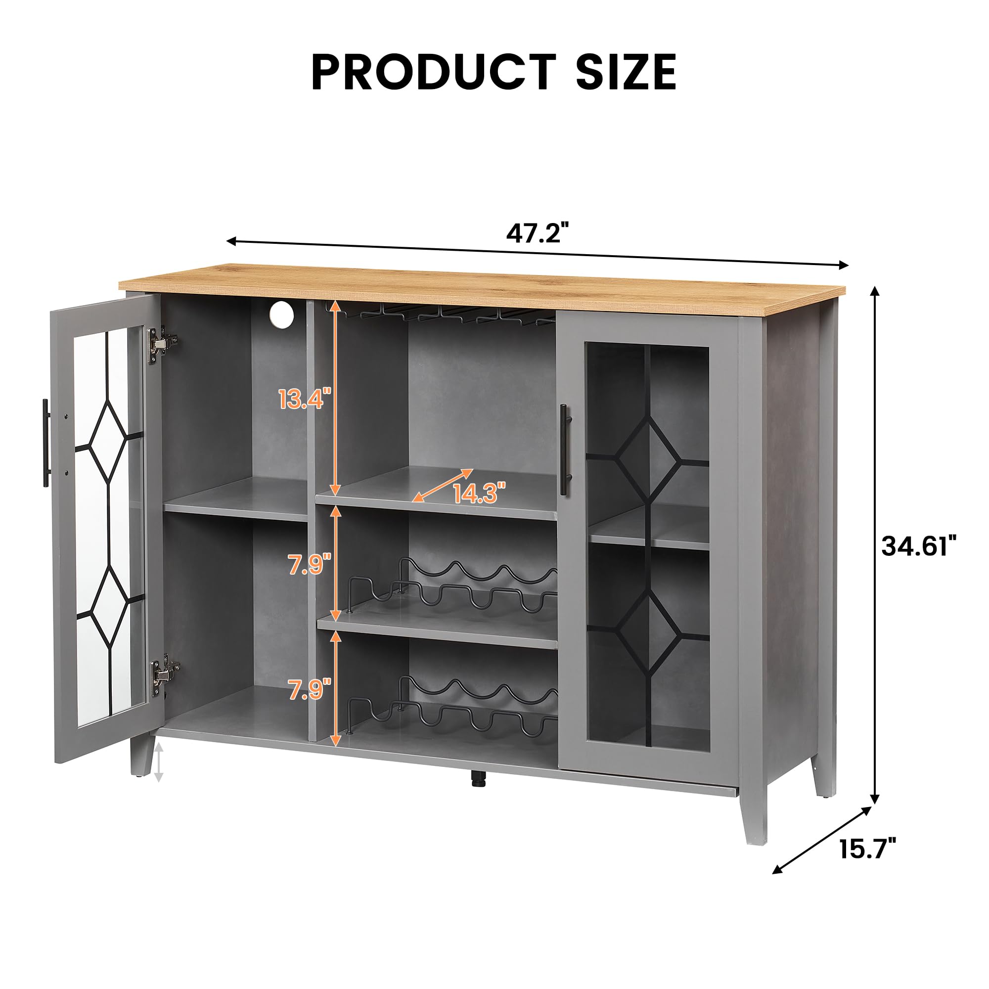 IDEALHOUSE Wine Bar Cabinet with LED Light - Modern Home Coffee Cabinet with Wine & Glass Rack, Kitchen Buffet Sideboard with Storage - Stylish Liquor Cabinet for Bar, Dining Room & Kitchen (Dark Grey) - Perfect for Entertaining, Home Decor & Small Space Storage