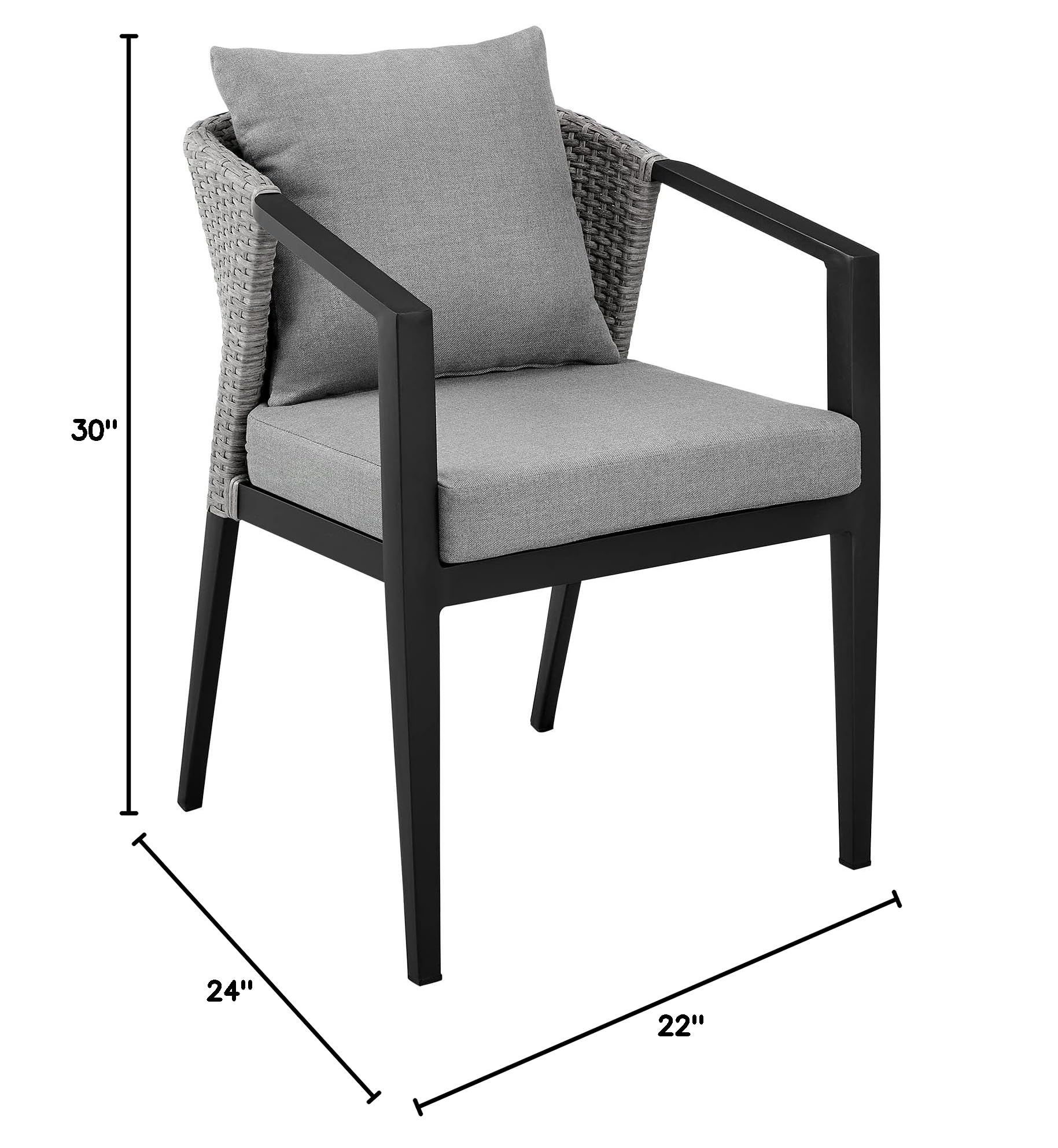 Armen Living Aileen Modern Outdoor Patio Dining Chairs - Set of 2 Black Wicker and Metal Stackable Chairs for Garden, Poolside, Deck & Patio Furniture