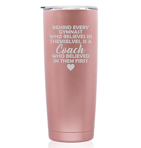 Rose Gold Double Wall Vacuum Insulated Stainless Steel Tumbler - 20oz Skinny Travel Mug, Leakproof & Sweatproof, Perfect Gift for Gymnastics Coaches, Teachers & Fitness Enthusiasts - Ideal for Gym, Office & Outdoor Activities