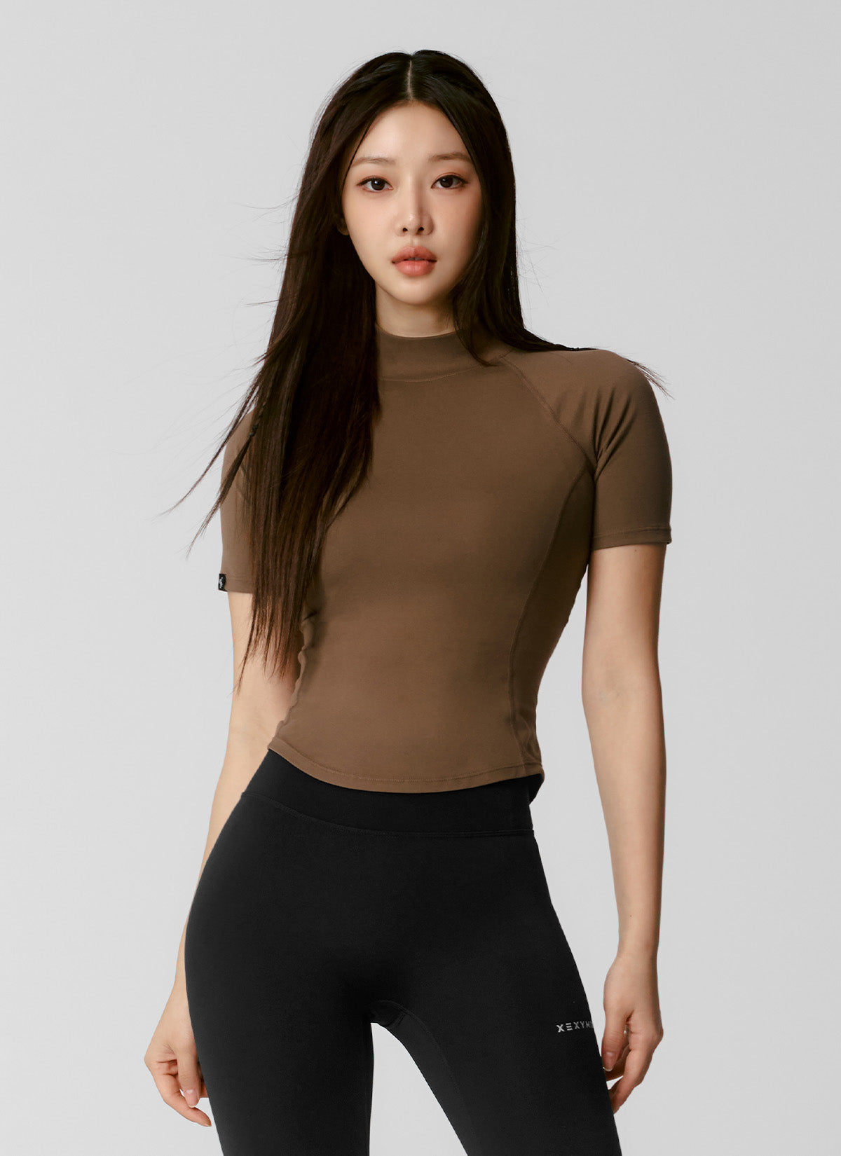 Peach-Colored Mock Neck Short Sleeve T-Shirt for Women - Casual Summer Top for Outings & Date Nights
