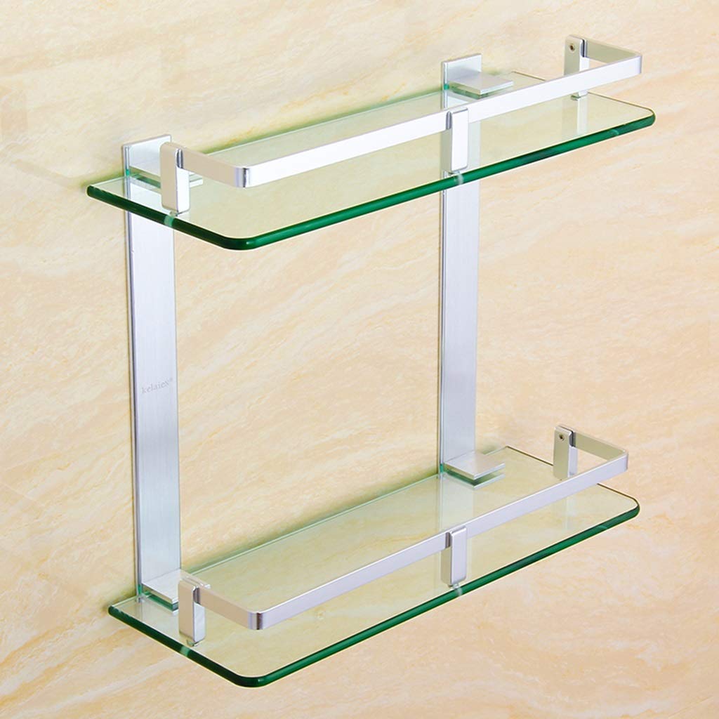Multifunctional Bathroom Shelf Wall Mount - Space Saving Storage Rack Organizer with Tempered Glass & Anodized Aluminum (7mm) - Perfect for Shower, Toiletries, and Bathroom Organization