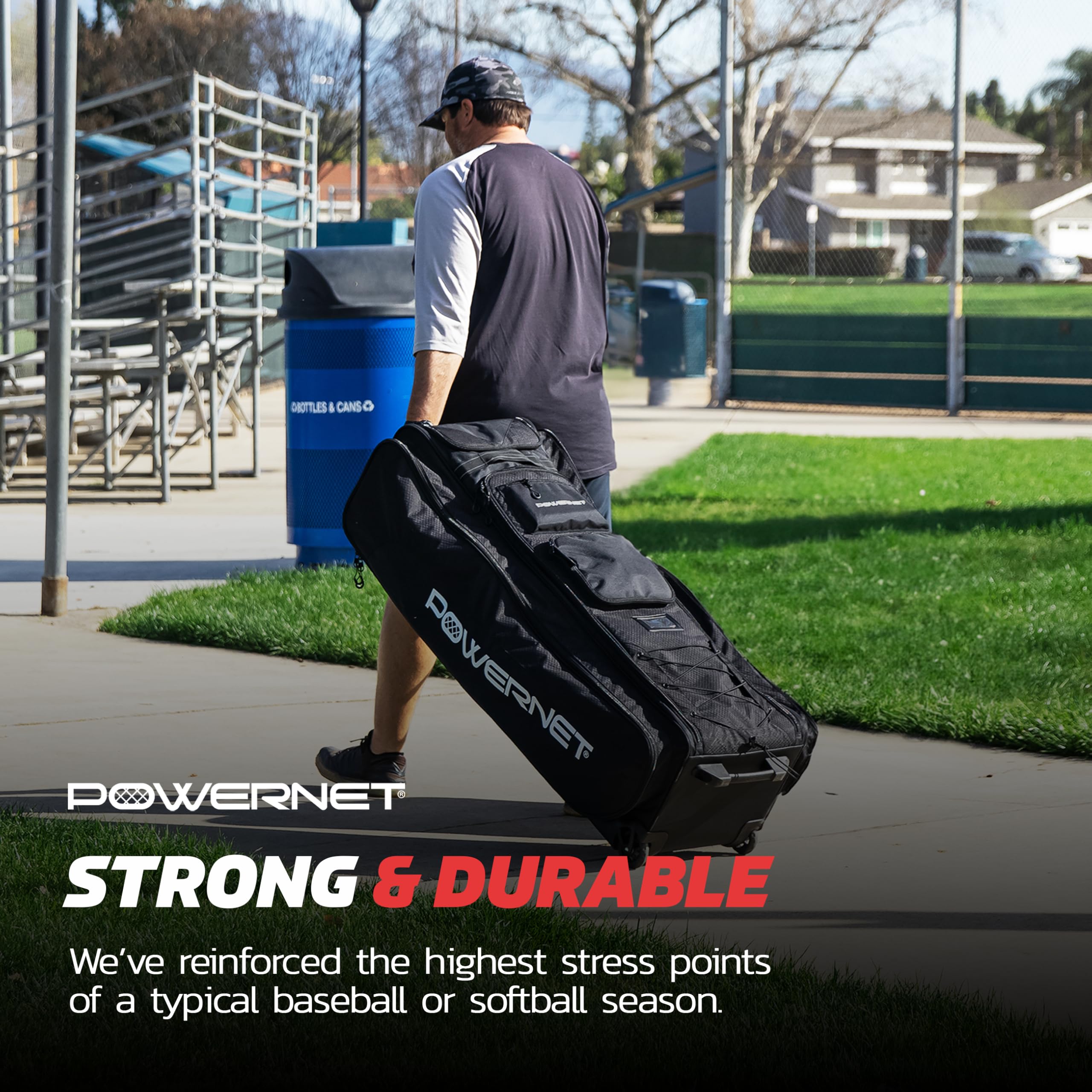 **PowerNet Baseball Bag - Durable Travel Bag for Softball & Baseball Gear - Fits Glove, Bat, Helmet & Catchers Equipment - Perfect for Games, Practice & Travel**