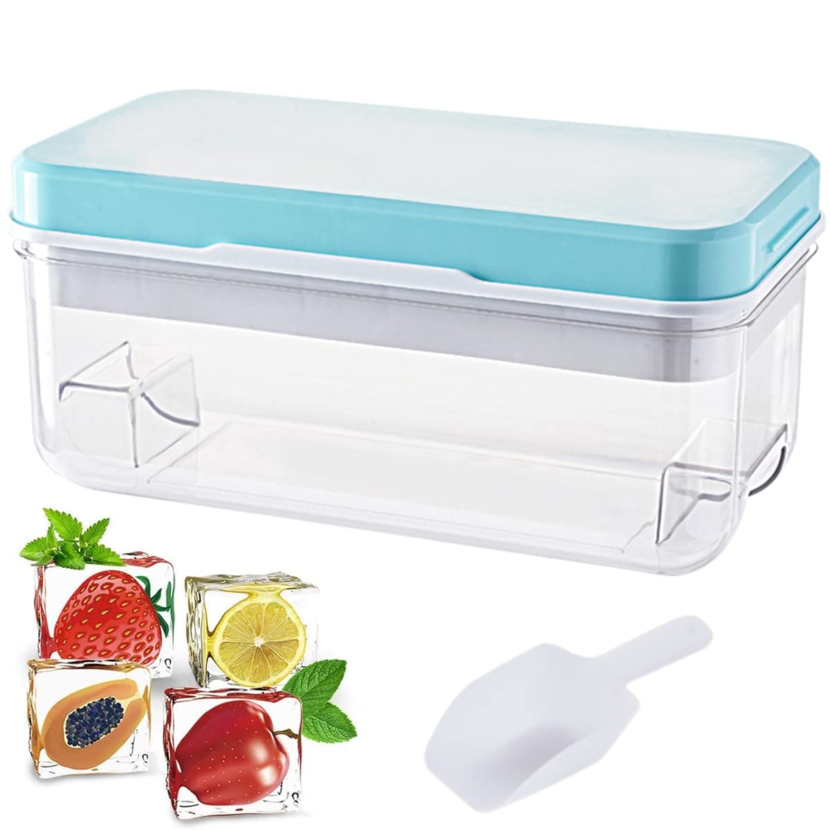 Zhichuang 24-Cube Ice Tray with Lid - Easy Release Silicone Ice Cube Molds for Freezer | Space Saving Ice Maker for Cocktails, Whisky & Water Bottles (Blue) | Perfect for Home Bars, Parties & Daily Hydration
