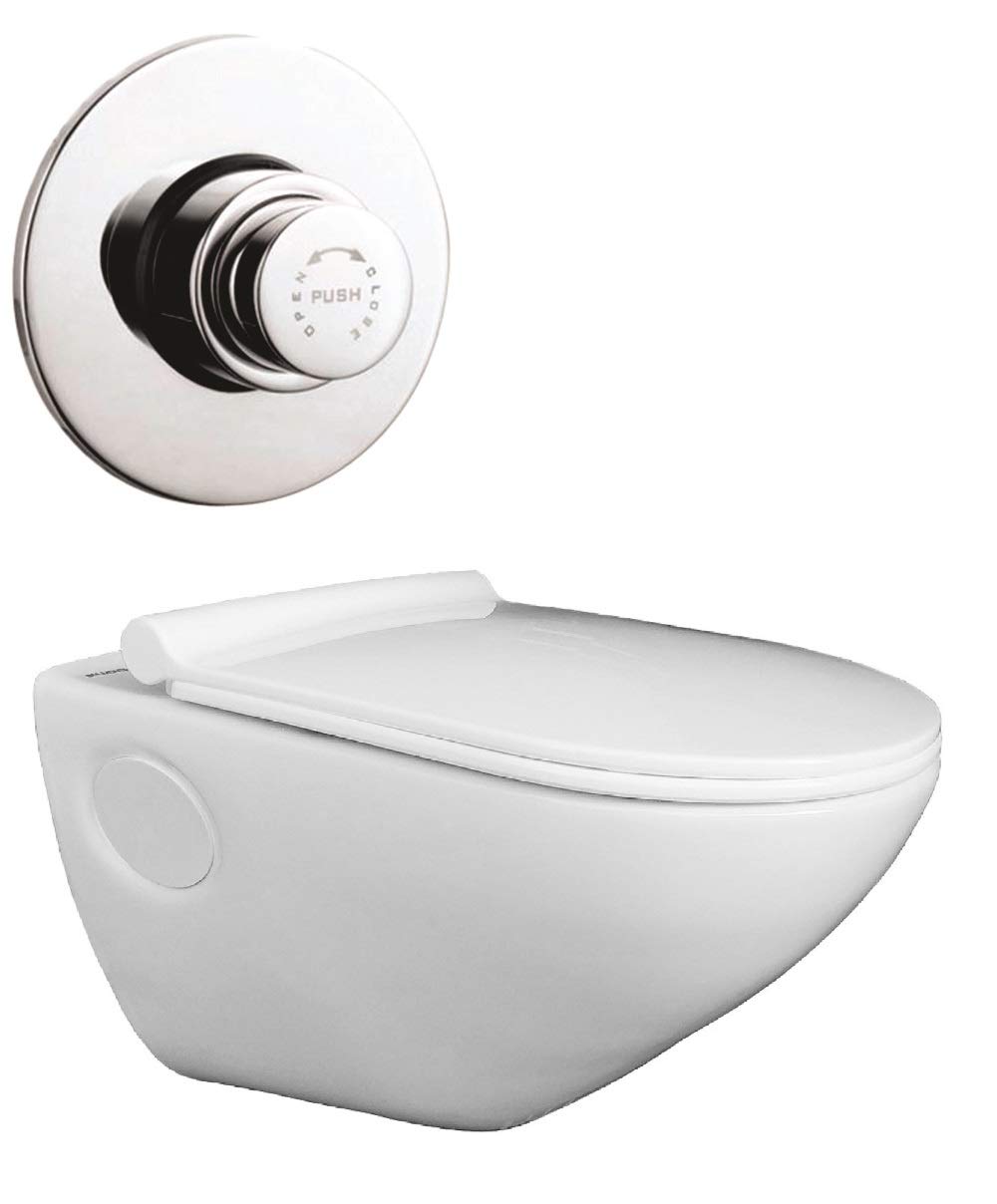 Belmonte Wall-Mounted Toilet with Flush Valve & Soft-Close Seat - White | Space-Saving Modern Bathroom Solution for Small Bathrooms & Powder Rooms