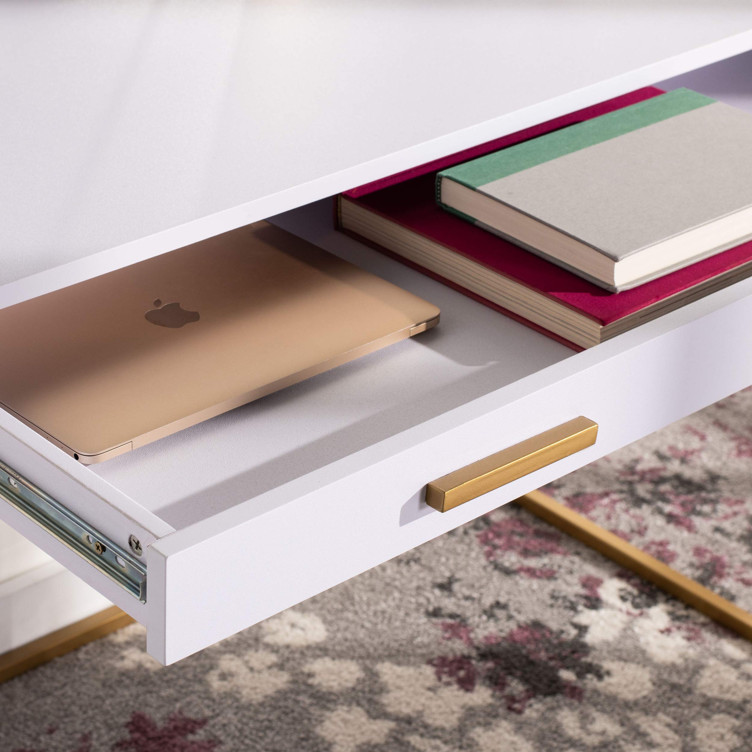 Safavieh Elodie Modern White and Gold 1-Drawer Home Office Desk - Stylish Writing Desk for Small Spaces, Dorm Rooms & Modern Workspaces