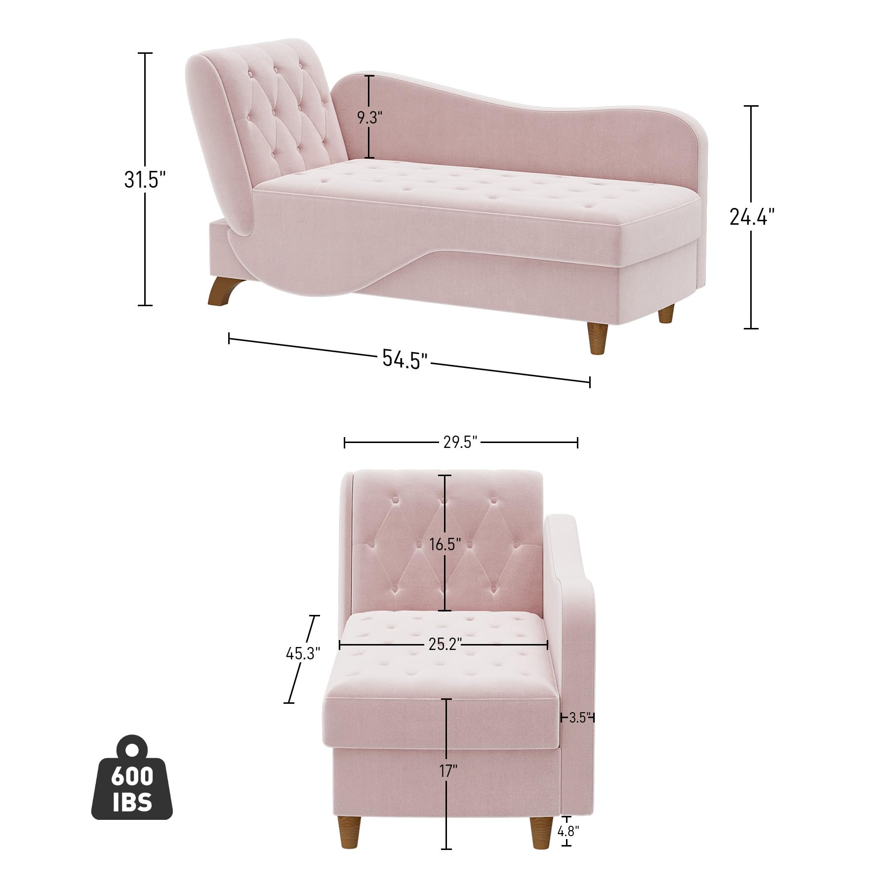 3 in 1 Velvet Chaise Lounge Chair with Storage - Adjustable Armrest Recliner, Sleeper Sofa Bed with Pillow - Pink Futon for Living Room & Bedroom - Perfect for Reading, Napping & Small Space Living