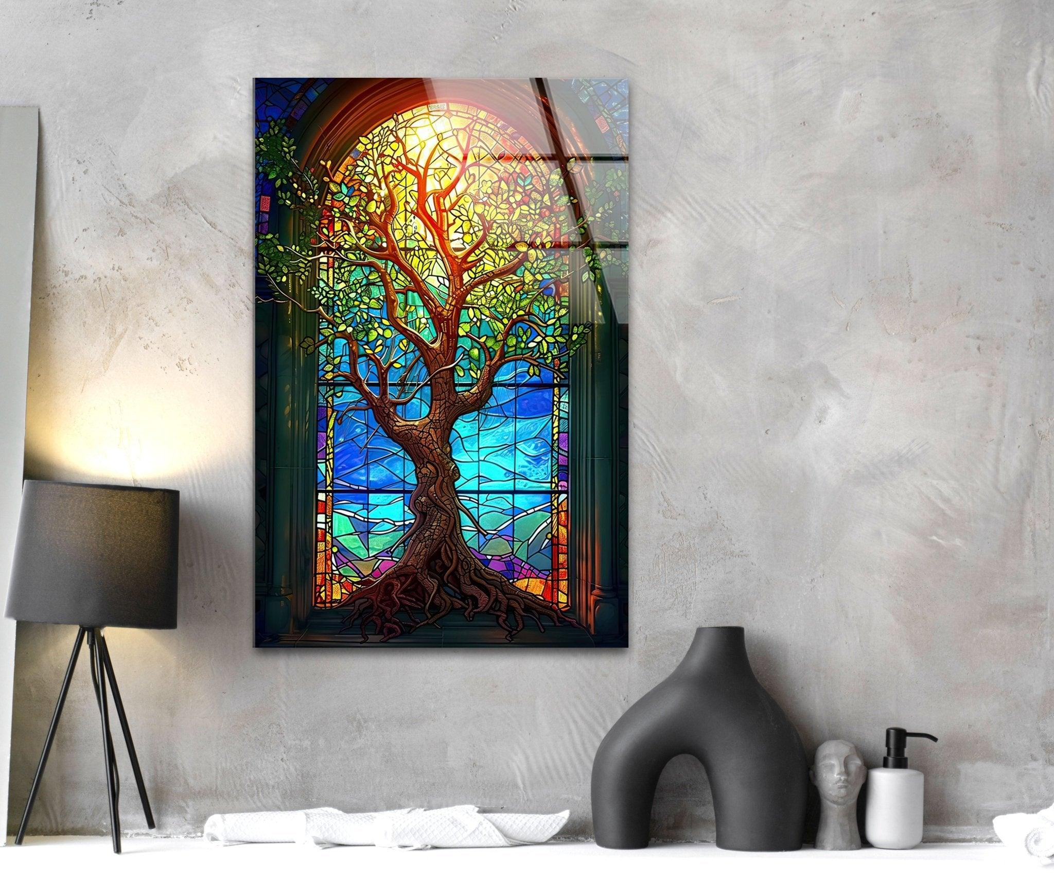 Stunning Yellow Life of Tree Glass Wall Art - Handmade Modern Home Decor for Living Room, Bedroom & Office - Perfect for Gifts & Interior Design