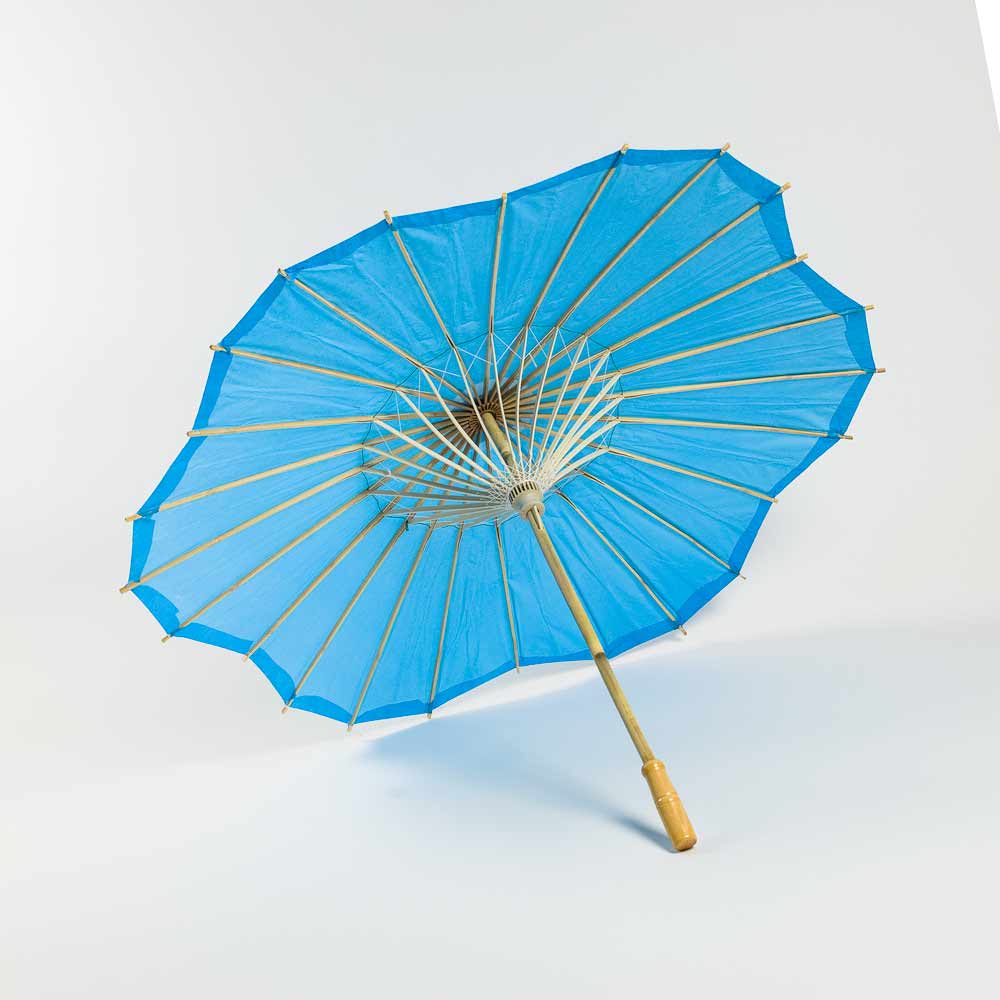 32 Pack Turquoise Paper Parasol Umbrellas - Scalloped Blossom Design with Elegant Wooden Handle for Wedding Decor, Baby Shower, Party Favors & Photo Props
