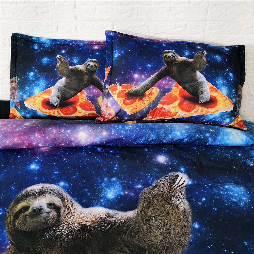Cozy 3-Piece Sloth on Pizza & Galaxy Kids Bedding Set - Twin, Full, Queen, King Size Duvet Cover + 2 Shams (JF531) | Fun Space-Themed Bedroom Decor for Boys & Girls
