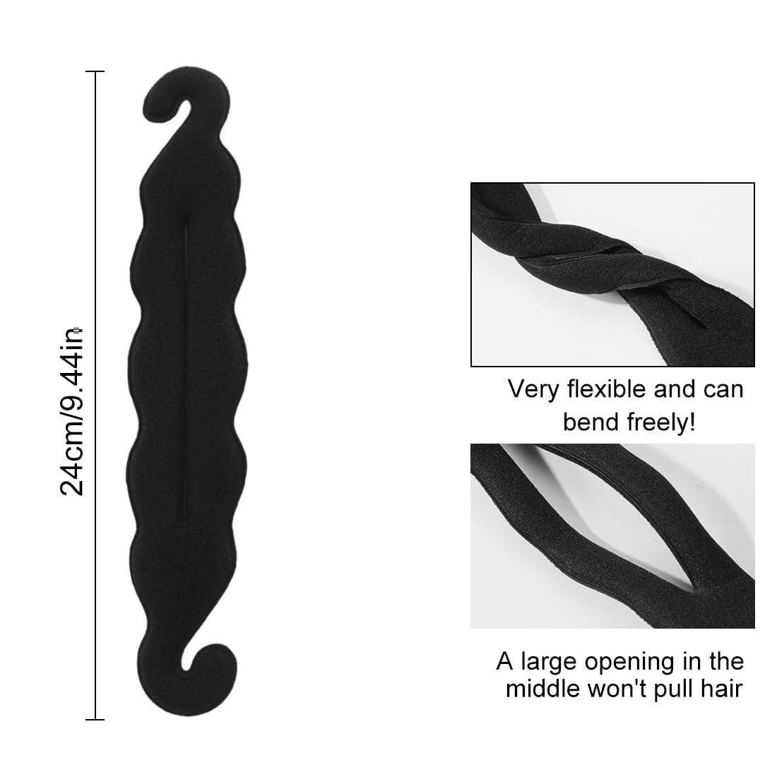 Magic Clip Twist Turn & Tie Hair Styler - 2PCS Donut Bun Maker, Curler Shaper Sponge for DIY Updos & Stylish Hairstyles - Perfect for Parties, Weddings & Everyday Looks (Black)