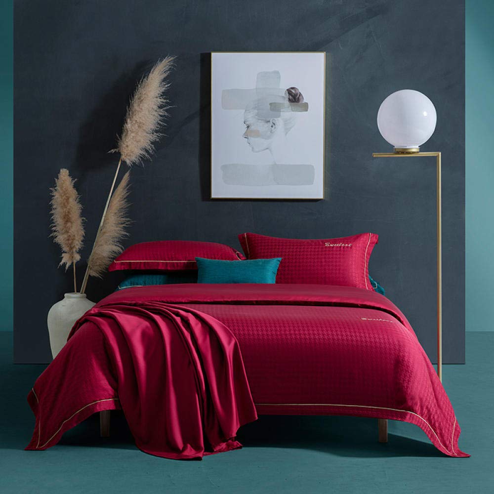 Luxury 60 Lenzing Tencel 4-Piece Bedding Set with Embroidery - Soft & Breathable Queen Size Bed Sheets - Perfect for Master Bedroom & Guest Room Decor