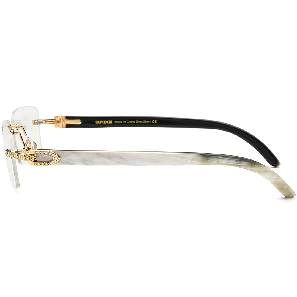 HEPIDEM 100% Genuine Buffalo Horn Handmade Square Rimless Luxury Sunglasses for Men & Women - UV Protection, Lightweight & Durable for Outdoor Activities, Driving, Beach & Fashion