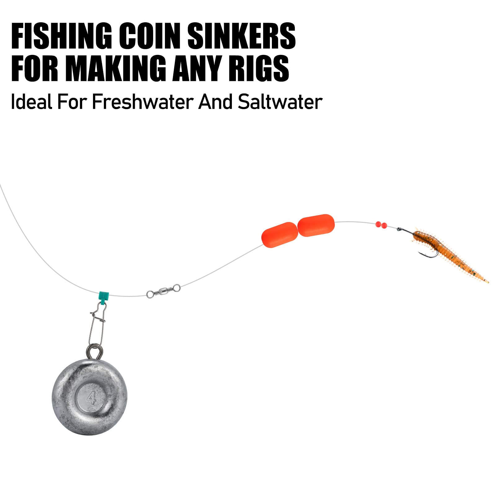 Dr.Fish Fishing Coin Sinkers - Lead Fishing Weights & Disc Weights for No Roll Performance - Ideal for Freshwater, Saltwater, River Bank, Surf Fishing and Catfishing - Perfect for Bass, Trout and Deep Sea Angling Adventures
