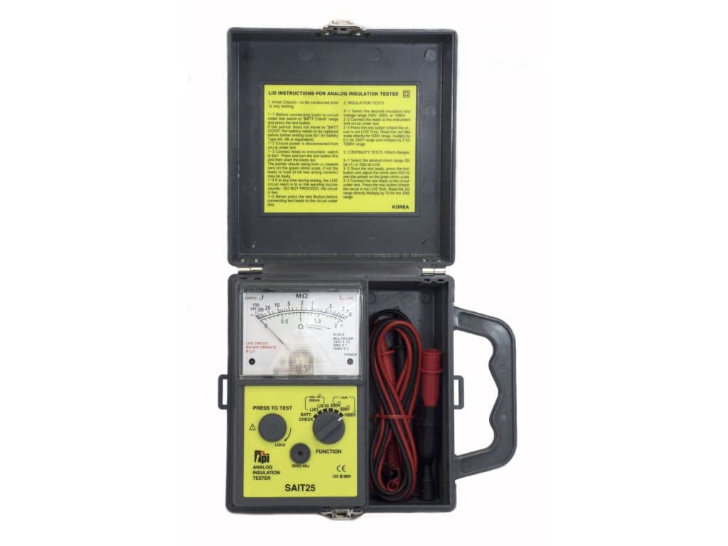 TPI SAIT25 Analog Insulation Resistance Tester - 1000V Megohmmeter for Electrical Safety Testing | Perfect for HVAC, Industrial Equipment & Home Wiring Inspections