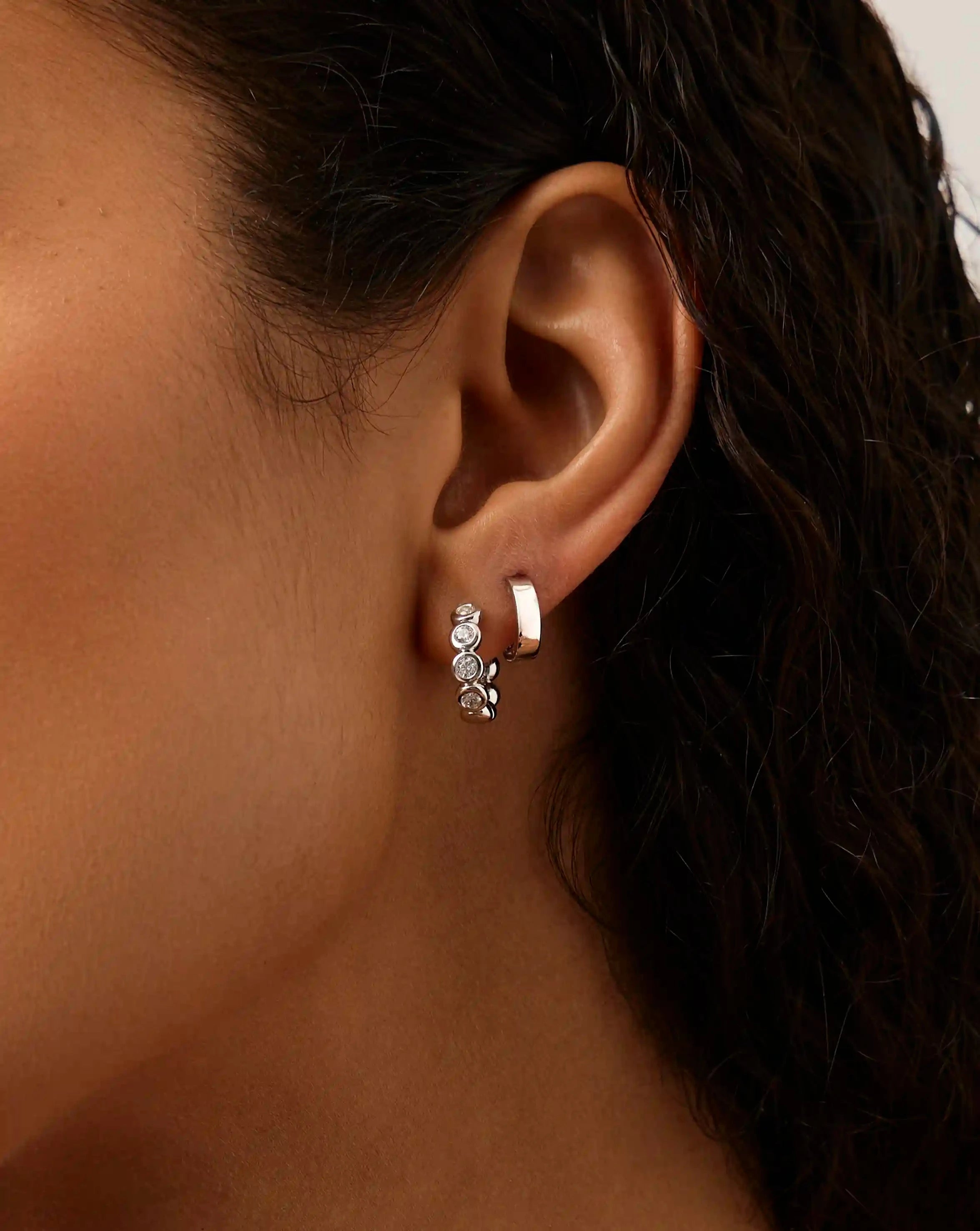 Sterling Silver Tennis & Chubby Hoop Earrings Set for Women - Elegant Everyday Jewelry for Work, Party & Date Night