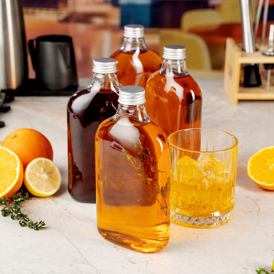 Restaurantware Bottle Tek 16.9oz Empty Plastic Liquor Bottles (100-Pack) - Clear Disposable Flask with Aluminum Lids for Juice, Ginger, Sauces & Party Favors | Perfect for Bars, Catering, Restaurants & Home Mixology