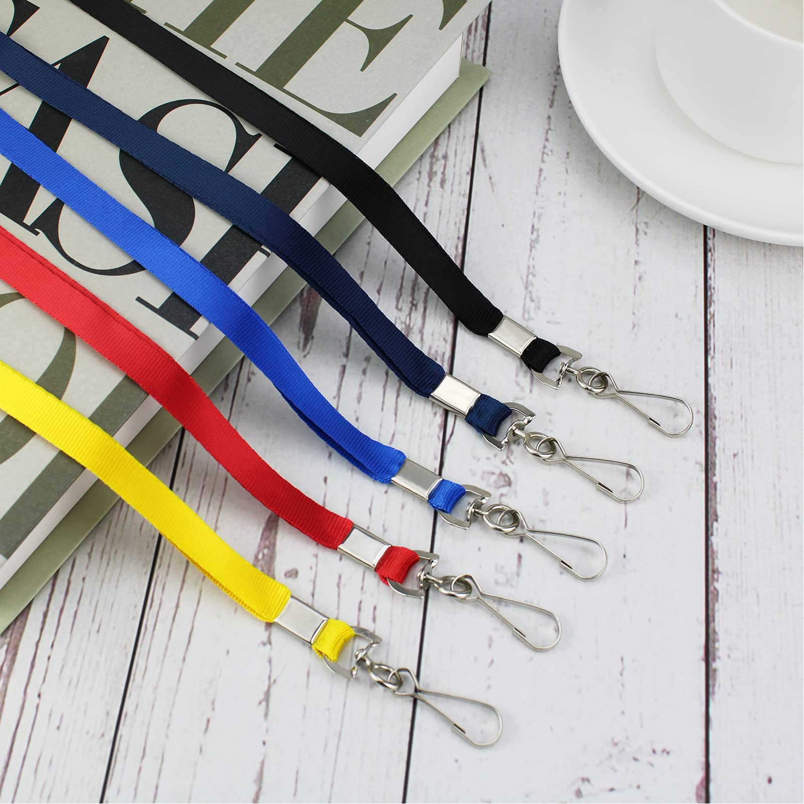 Black Lanyards Bulk 50 Pack - ID Badge Lanyards with Swivel Hook Clips for Work & Events