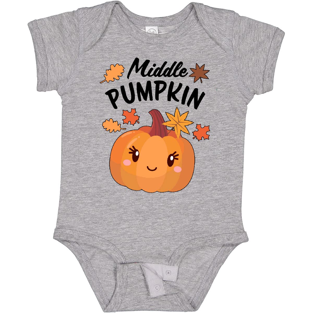 Inktastic Middle Pumpkin with Fall Leaves Baby Bodysuit - Cute Autumn Outfit for Infants, Perfect for Halloween, Thanksgiving & Fall Photo Shoots