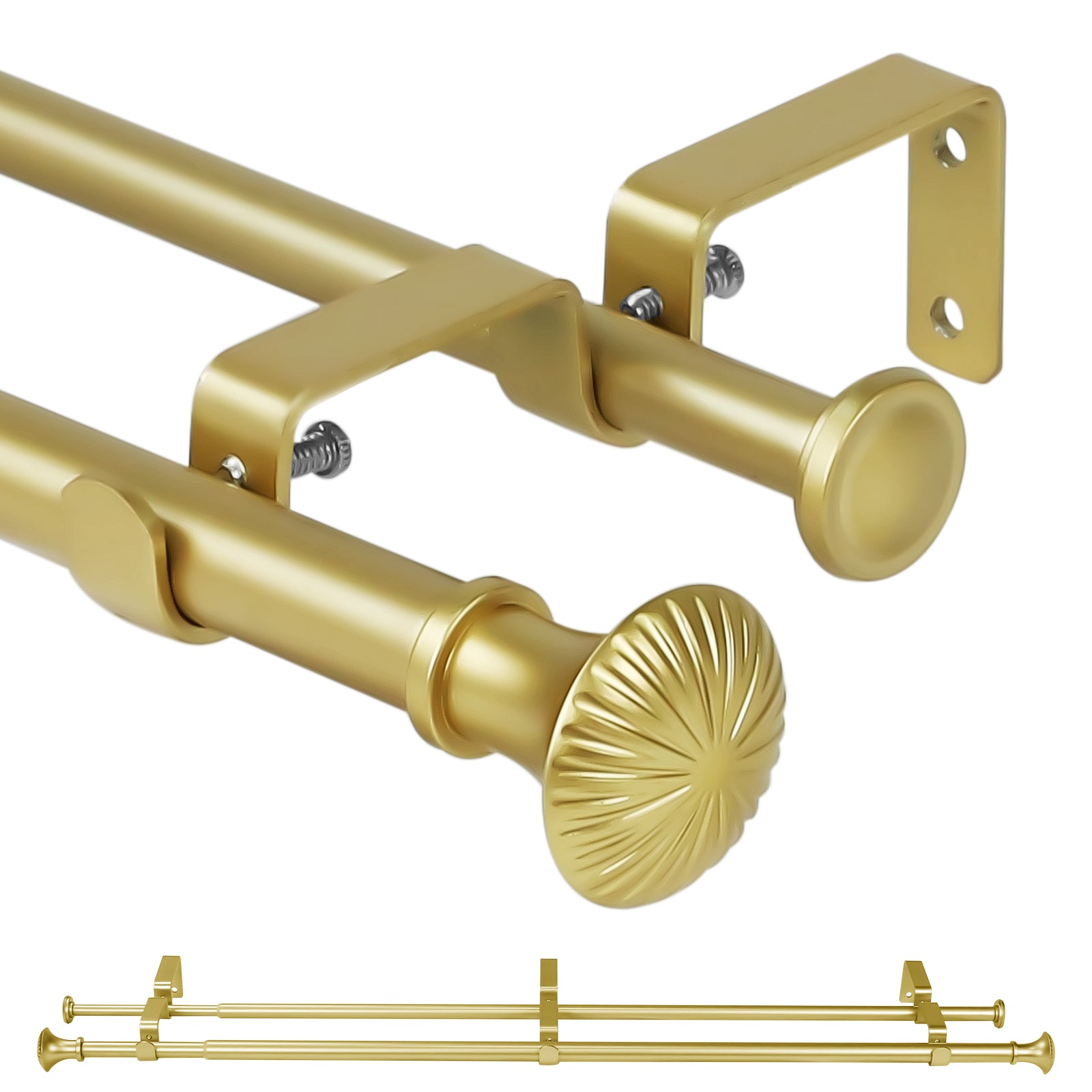 Urbanest 5/8 Inch Telescoping Double Curtain Rod with Trumpet Finials - Adjustable Window Drapery Rod for Front 5/8