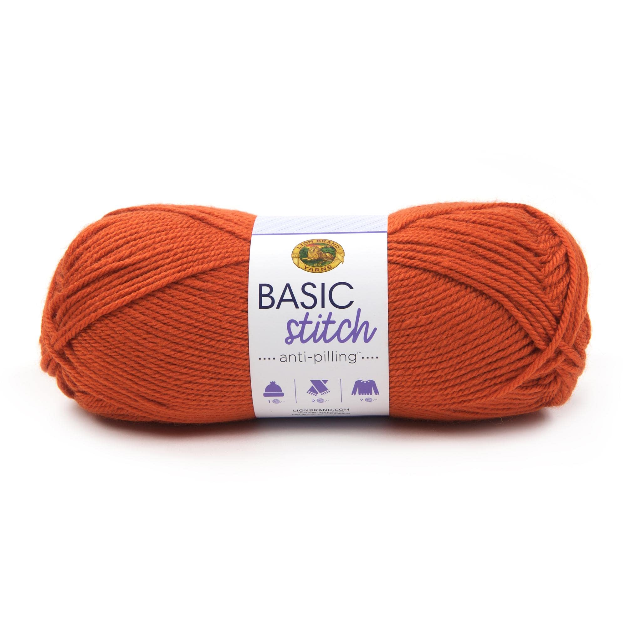 Lion Brand Yarn Basic Stitch Anti-Pilling Knitting & Crochet Yarn - 1 Pack Pumpkin Orange - Soft Worsted Weight Yarn for Scarves, Blankets & DIY Crafts