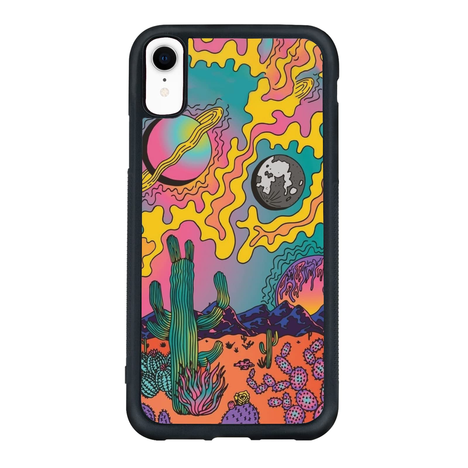 Trippy Western Phone Case for iPhone XR - Retro Hippie Cactus Design | Perfect for Music Festivals & Boho Style Lovers