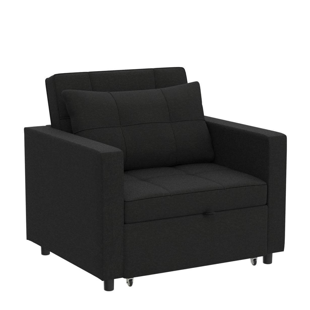3-in-1 Convertible Sofa Bed Chair with Adjustable Backrest - Modern Linen Sleeper Sofa for Living Room, Guest Room & Small Spaces - Black (Perfect for Apartments, Dorms & Home Offices)