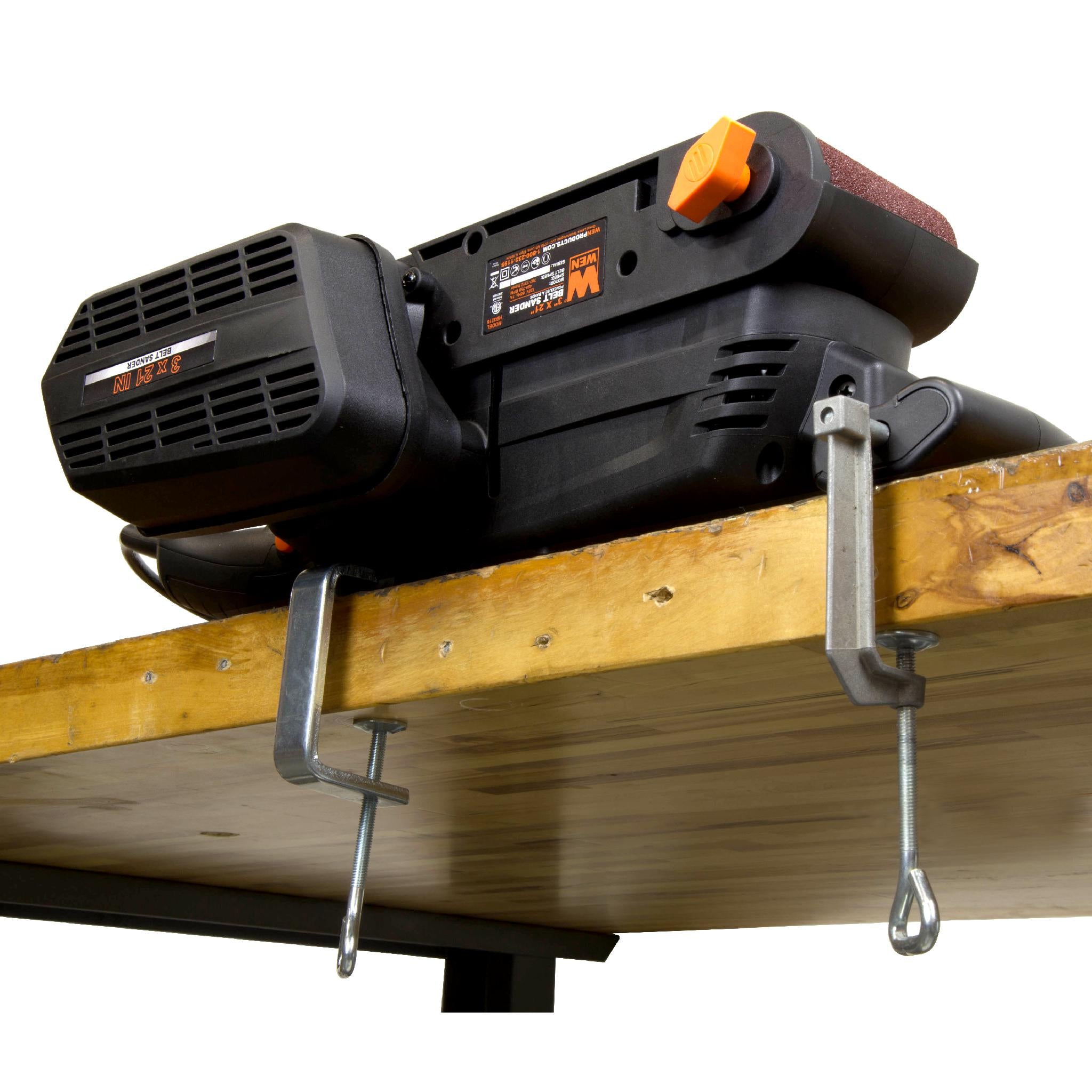 WEN HB3216 7 Amp 3x21 Inch Variable Speed Belt Sander - Handheld & Benchtop Dual Use for Woodworking, Metal Polishing & DIY Projects