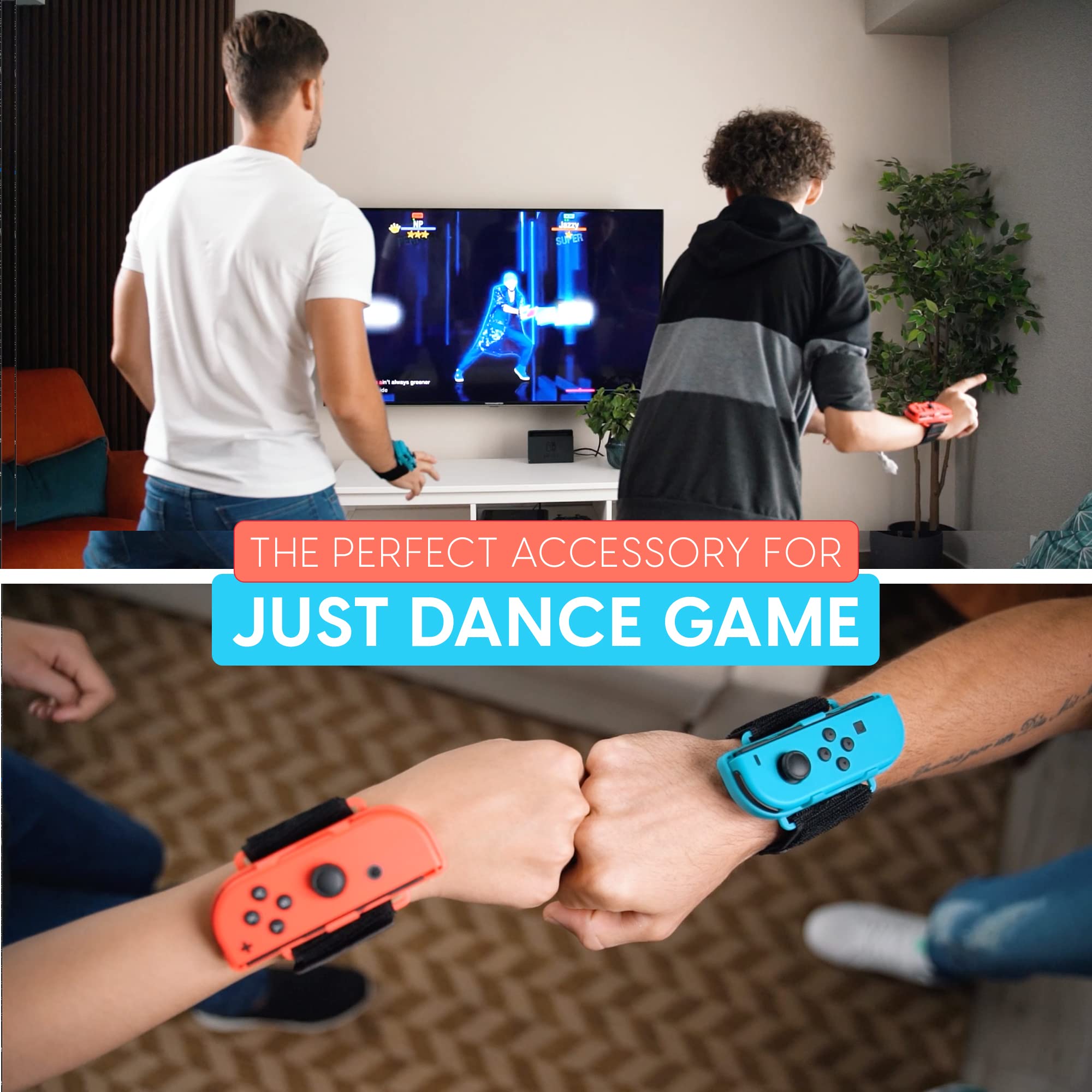 TalkWorks Adjustable Wrist Band Straps for Nintendo Switch Joy-Con Controllers - Compatible with Just Dance 2023, 2022, 2021, 2020, 2019, 2018, 2015 - Ergonomic Gaming Accessories for Dance Games, Fitness Workouts & Active Play