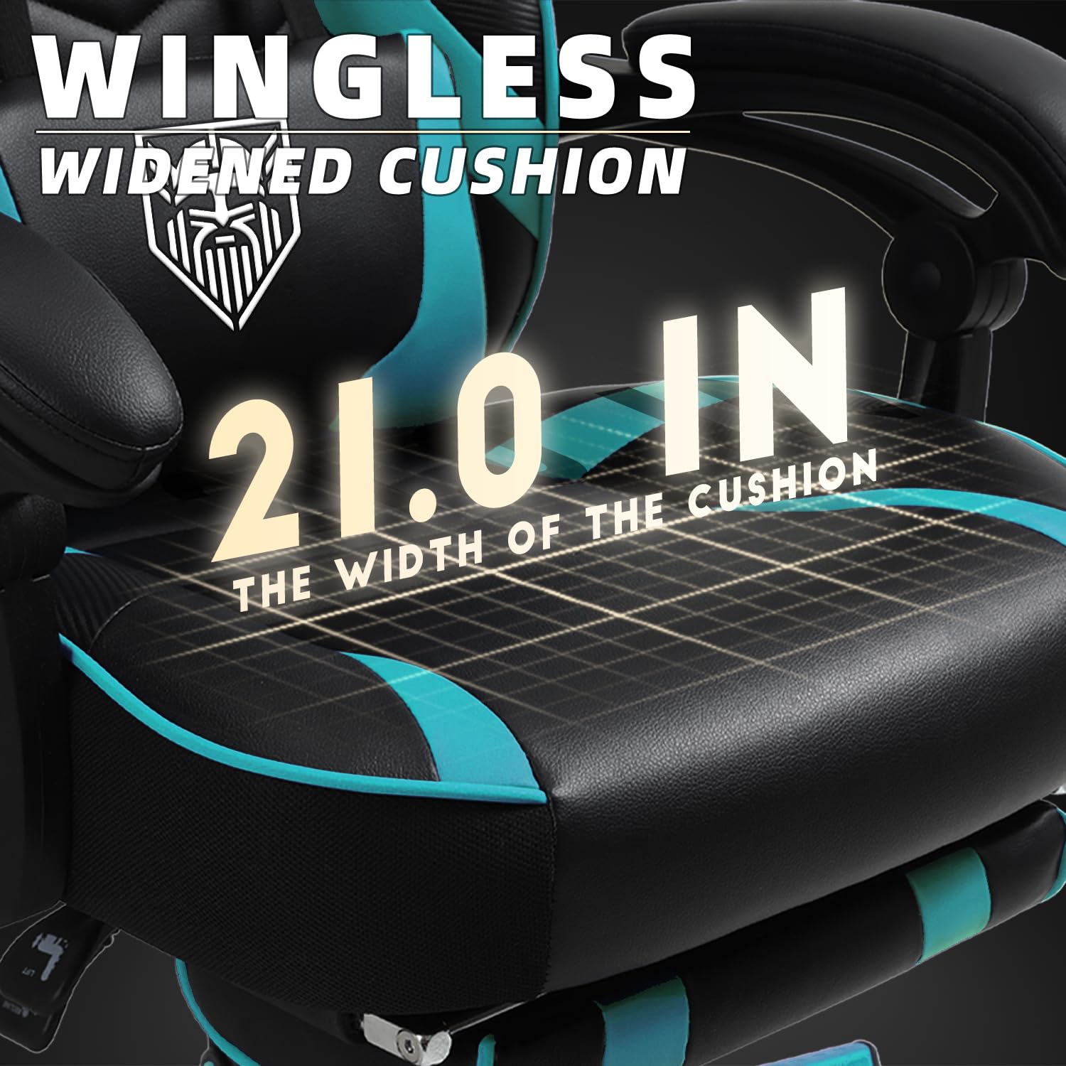 Vonesse Ergonomic Gaming Chair with Adjustable Footrest - Big & Tall Computer Chair for Adults - High Back Reclining Office Chair with Lumbar Massage - Cyan/Black - Perfect for Esports, Streaming & Home Office