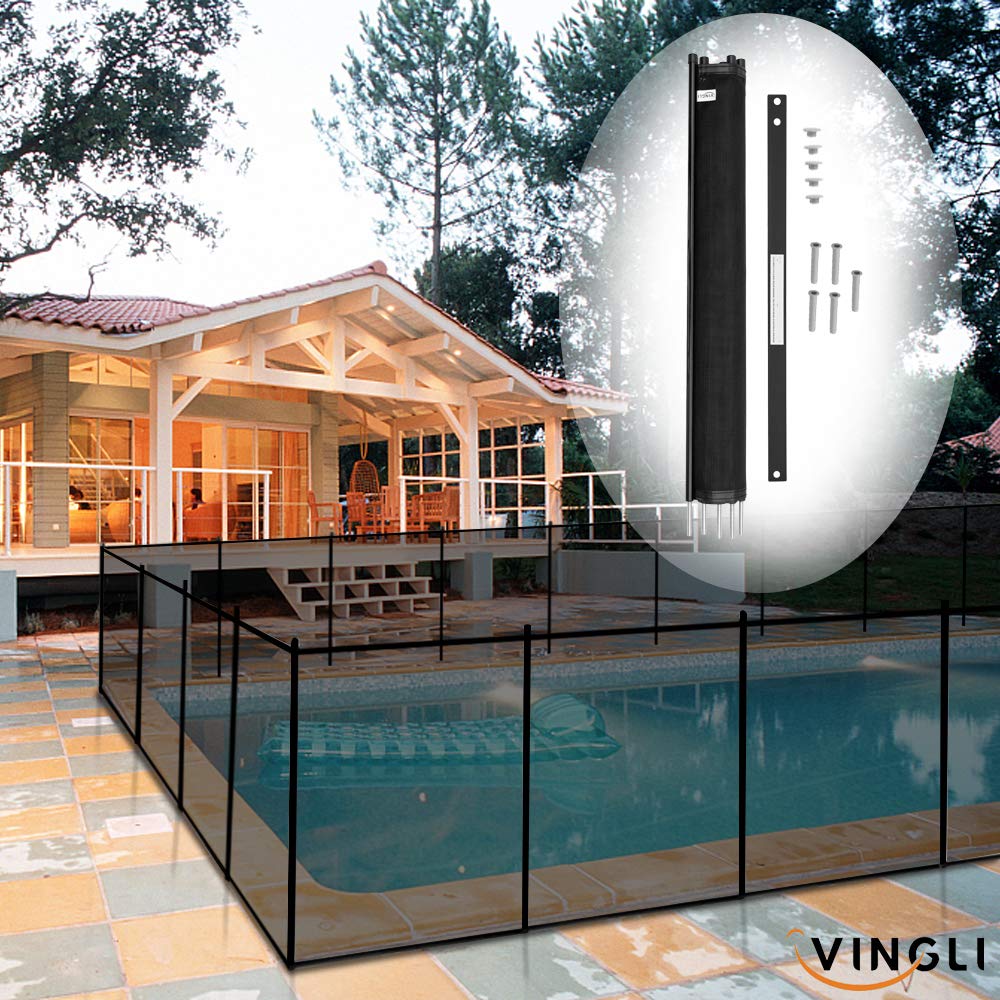VINGLI 4Ft x 72Ft Black Swimming Pool Safety Fence - Durable Above Ground & In-Ground Pool Fencing for Backyard, Residential & Commercial Use