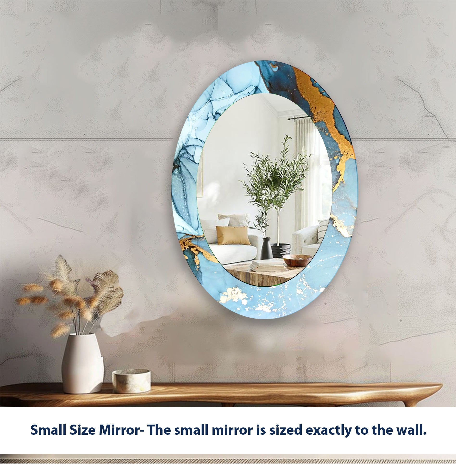 Stylish Blue Oval Wall Mirror - Elegant Home Decor for Living Room, Bedroom & Bathroom - Perfect for Vanity, Entryway & Interior Design